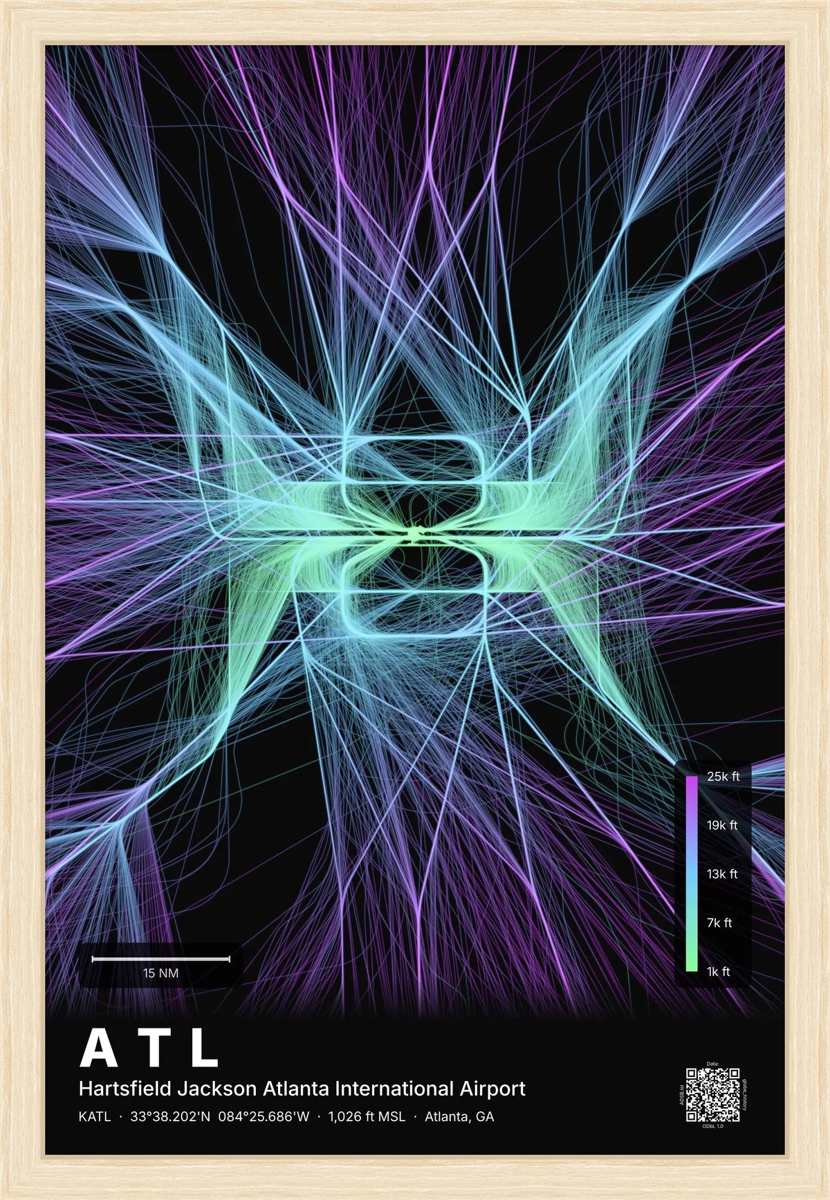 ATL flight path print — Prism theme · Dark [material:framed_natural]