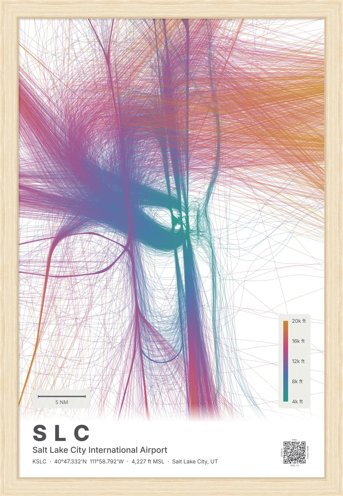 SLC flight path print — Aurora theme · Light [material:framed_natural]