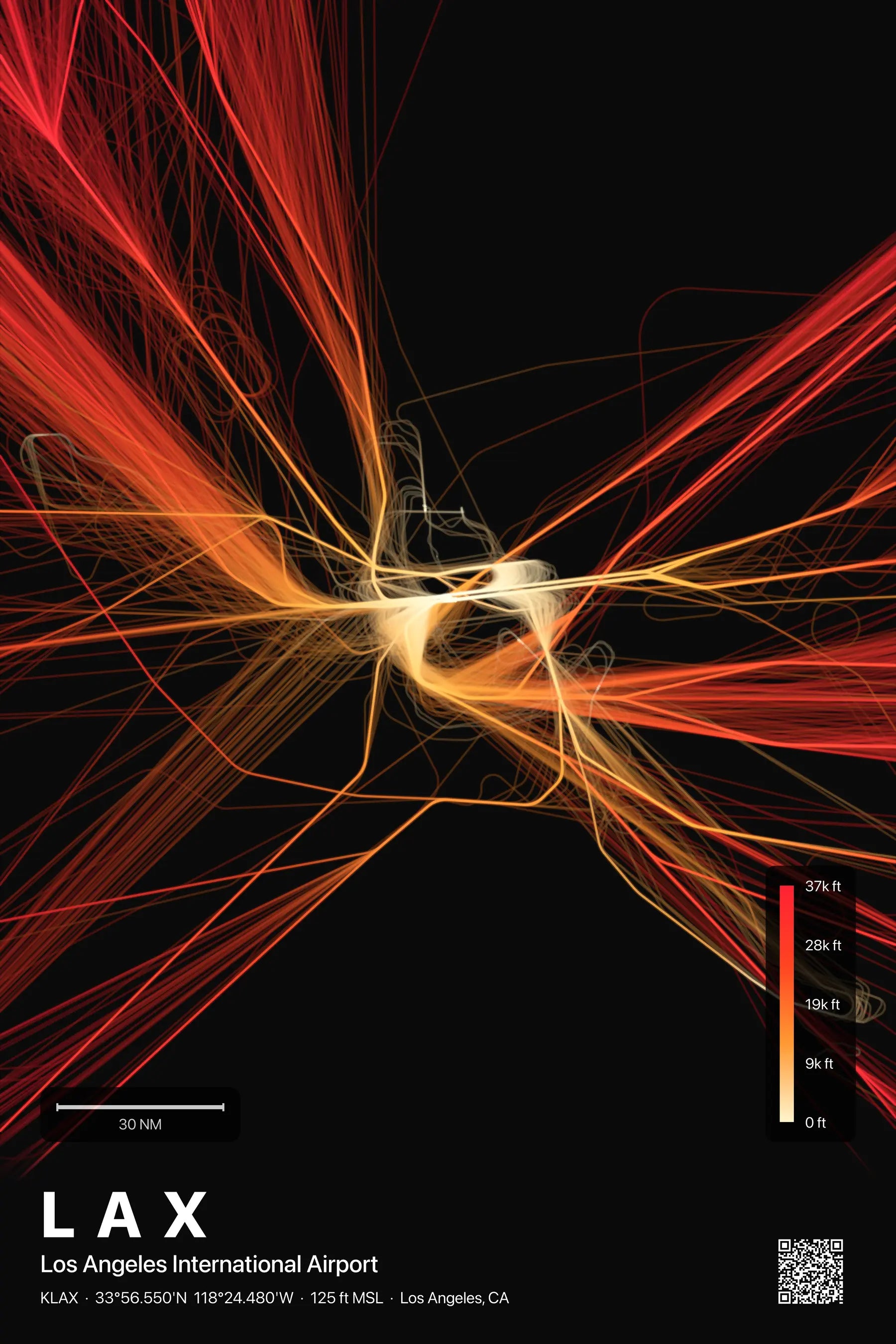 LAX flight path print — Inferno theme · Dark