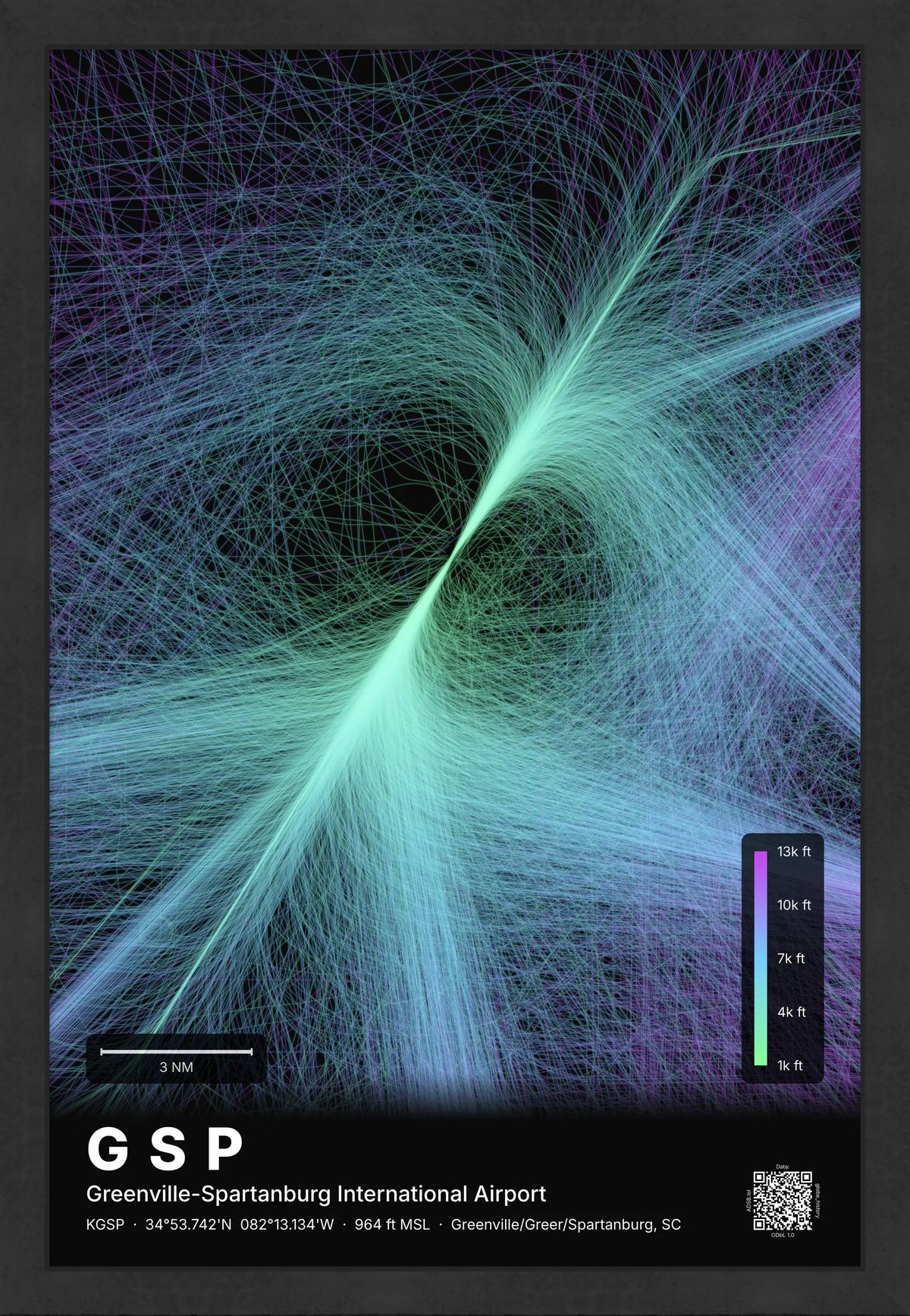 GSP flight path print — Prism theme · Dark [material:framed_black]