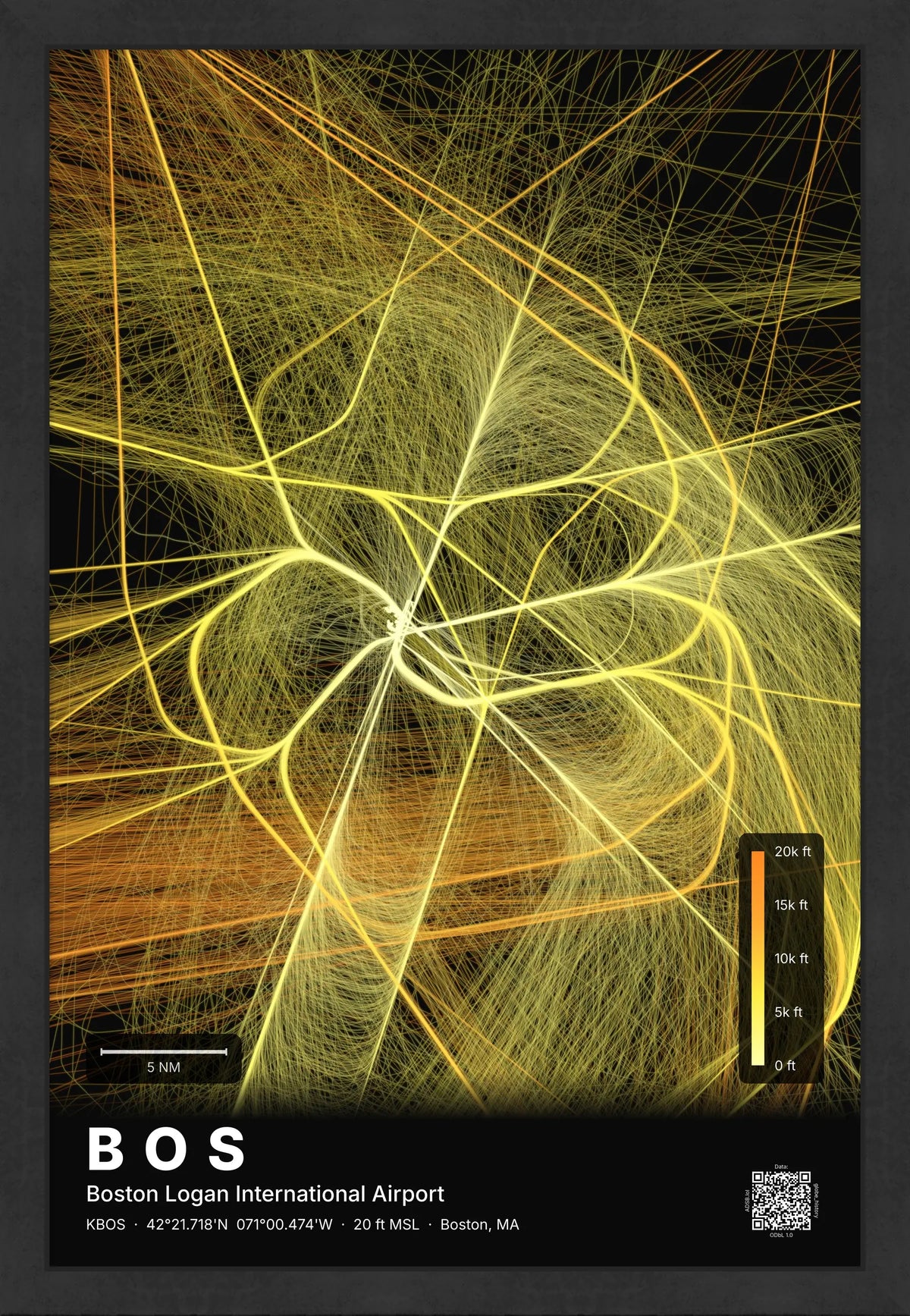BOS flight path print — Solana theme · Dark [material:framed_black]