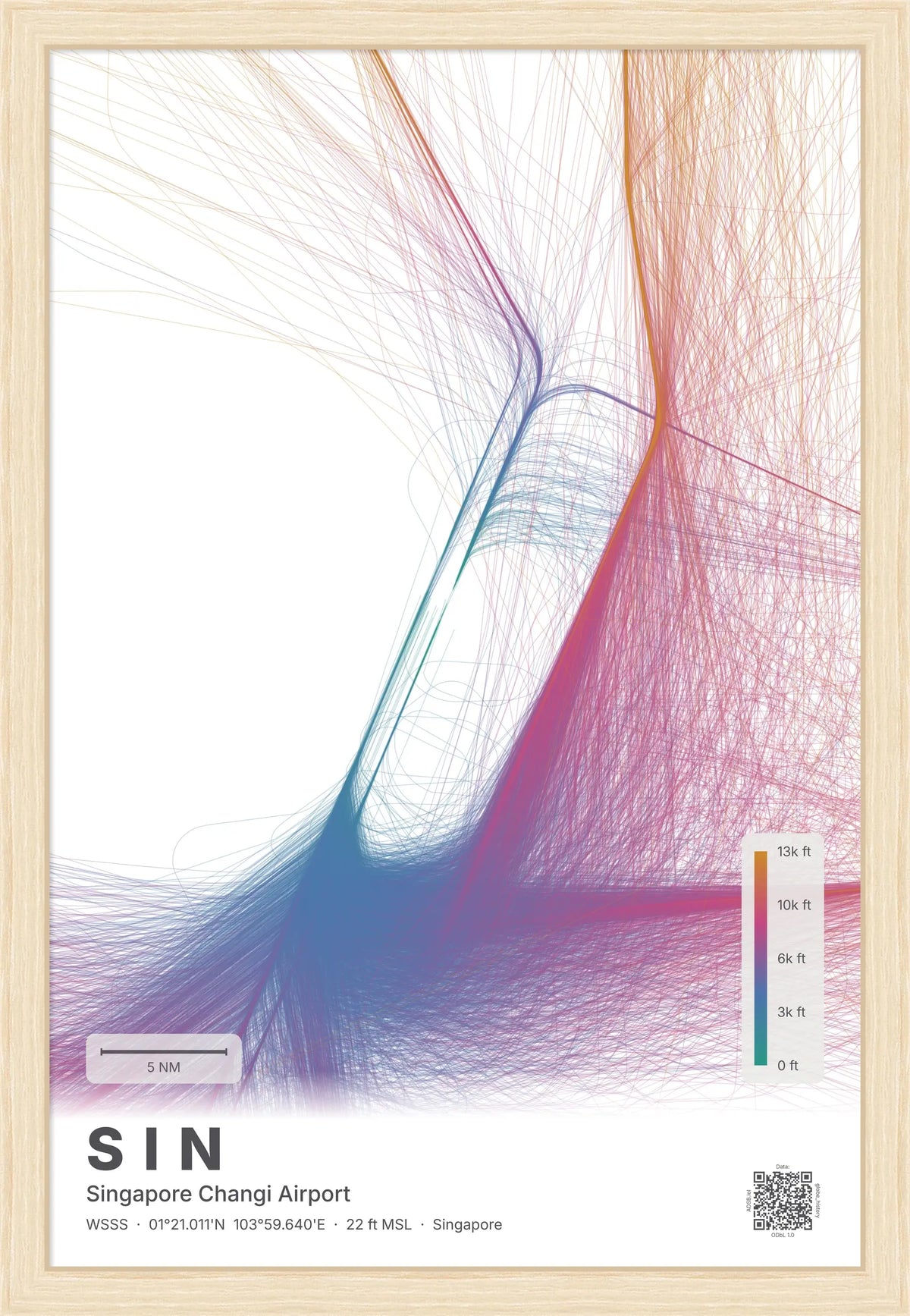 SIN flight path map — Aurora theme · Light [material:framed_natural]
