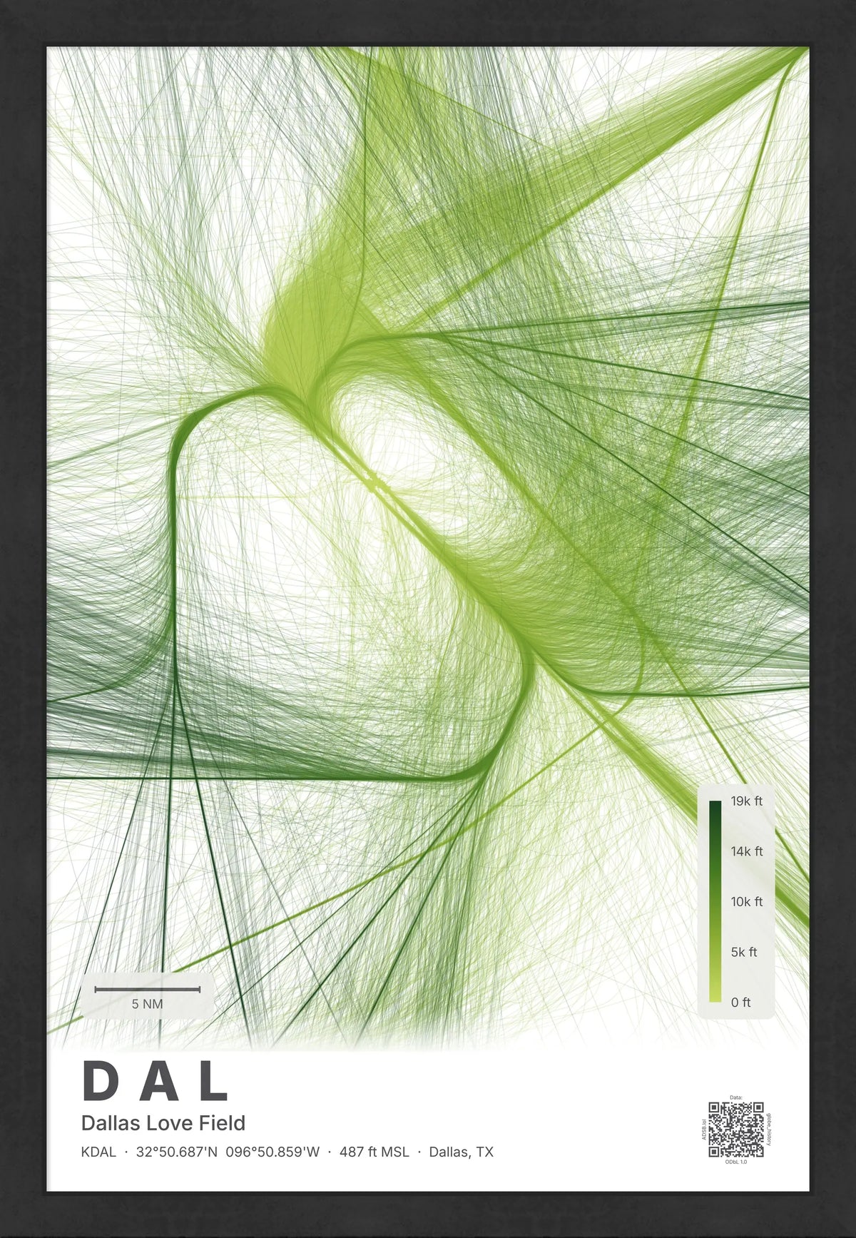 DAL flight path print — Citrus theme · Light [material:framed_black]