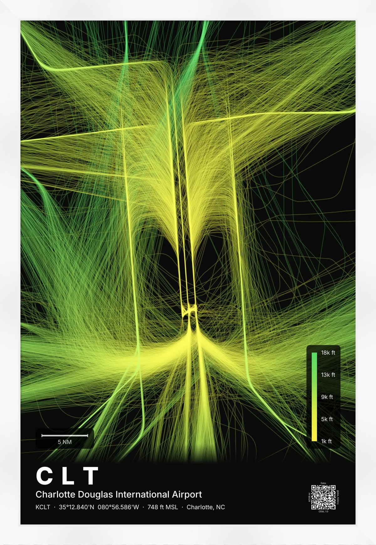 CLT flight path map — Citrus theme · Dark [material:framed_white]