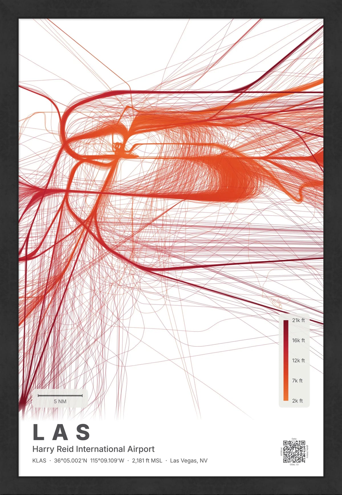LAS flight path print — Inferno theme · Light [material:framed_black]