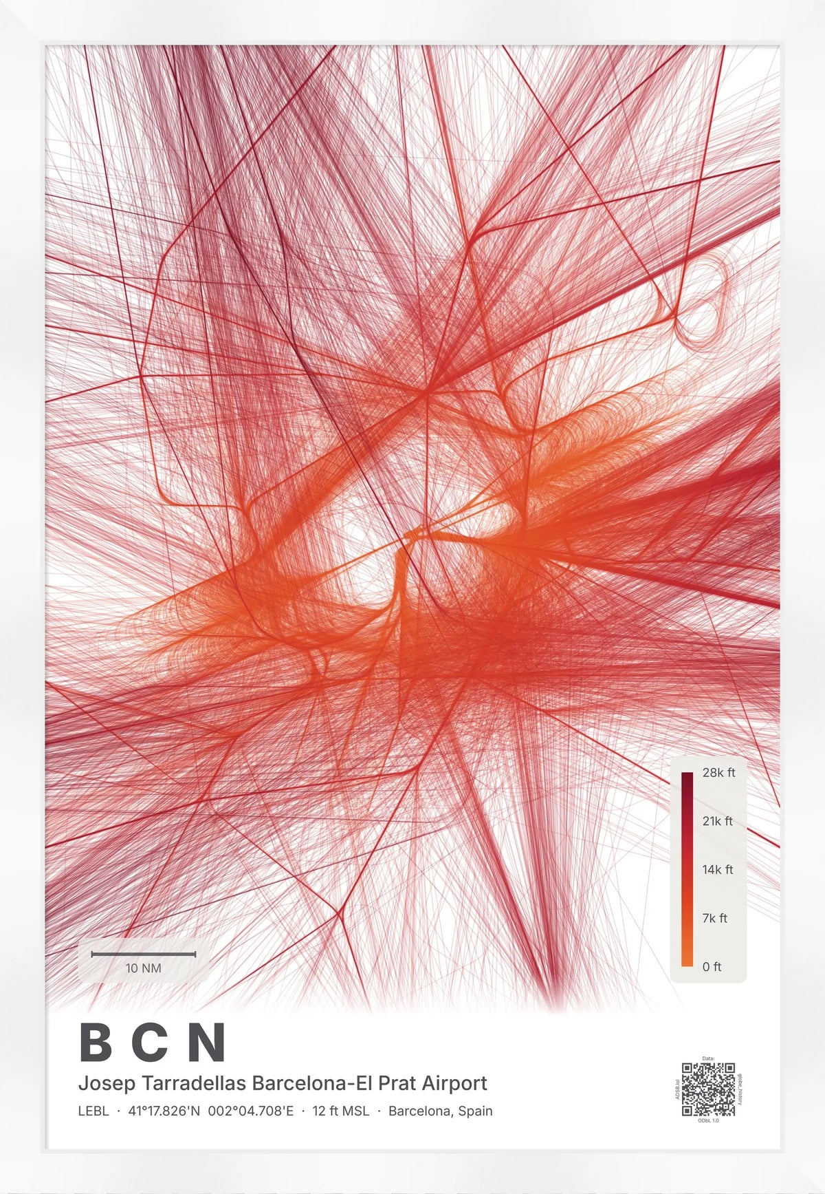 BCN flight path map — Inferno theme · Light [material:framed_white]