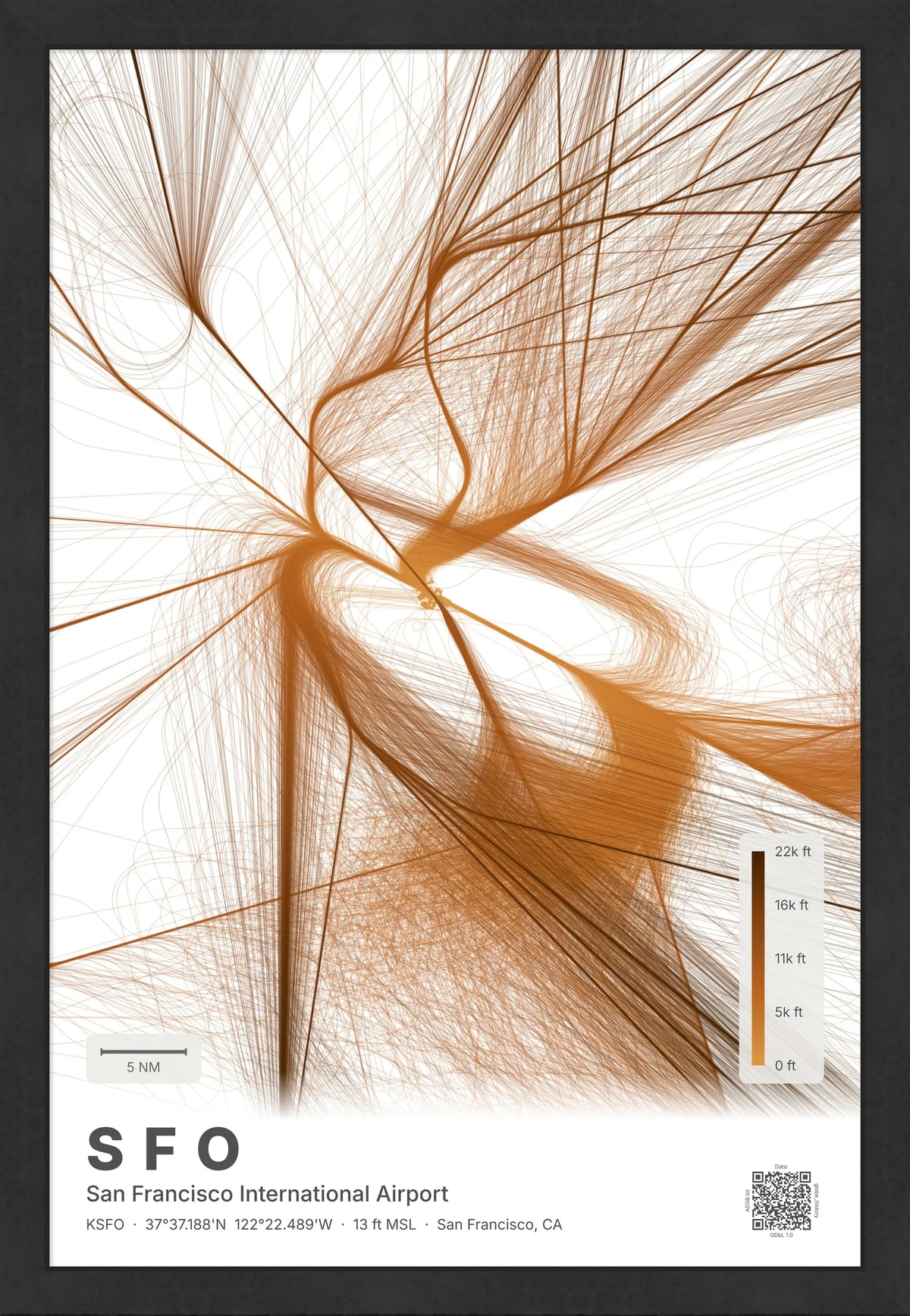 SFO flight path map — Solana theme · Light [material:framed_black]