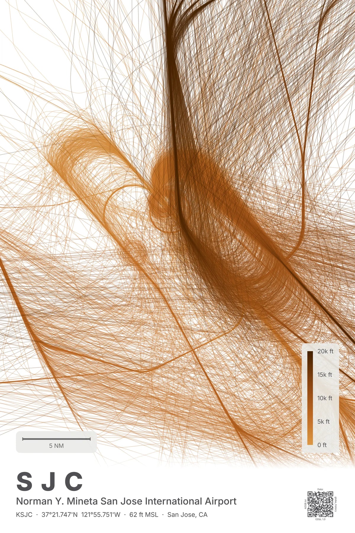 SJC flight path map — Solana theme · Light