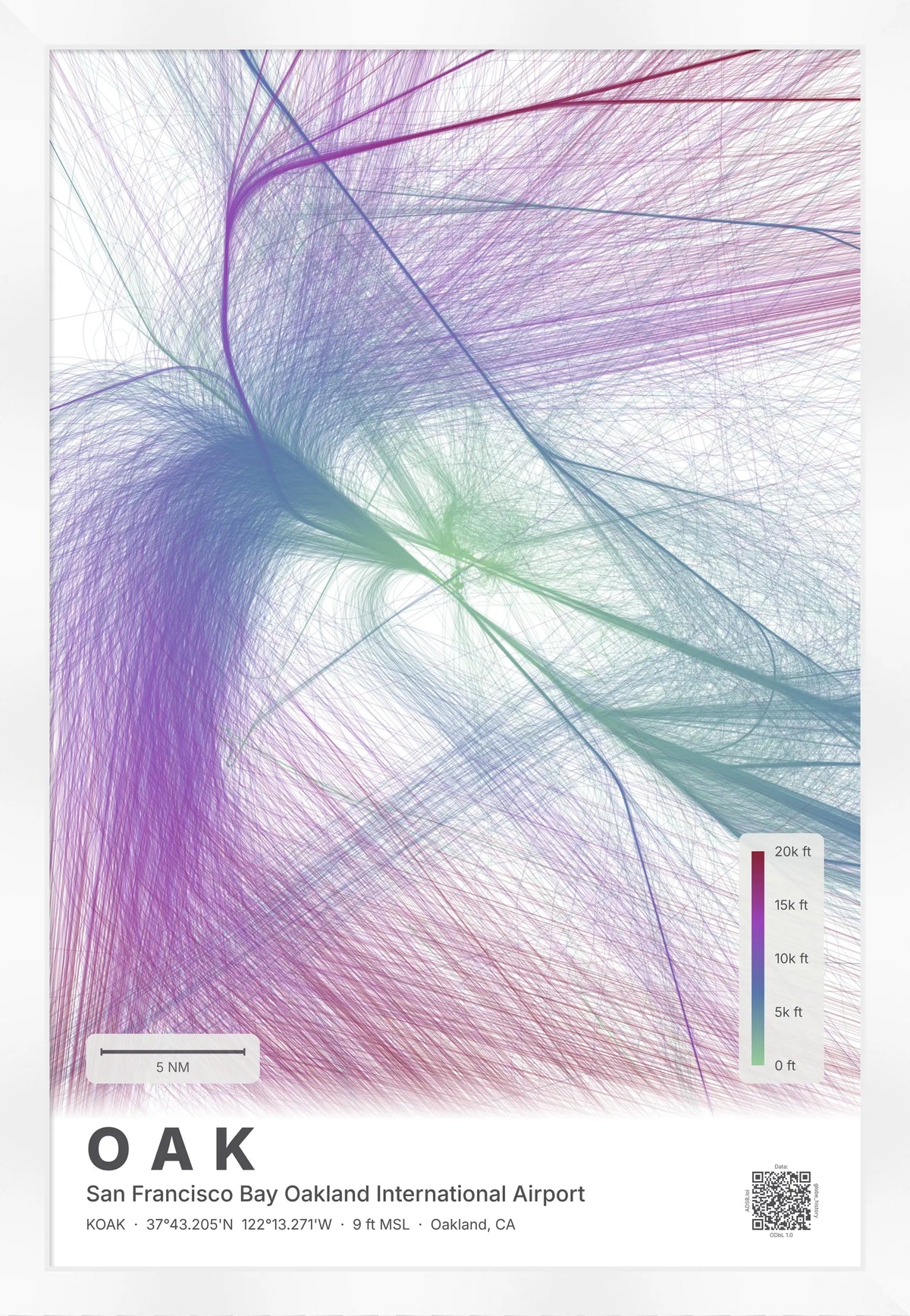 OAK flight path print — Prism theme · Light [material:framed_white]
