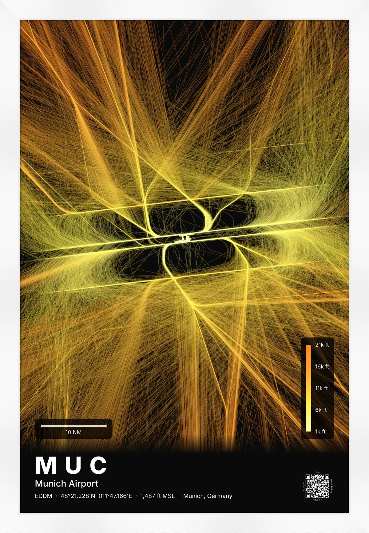 MUC flight path map — Solana theme · Dark [material:framed_white]