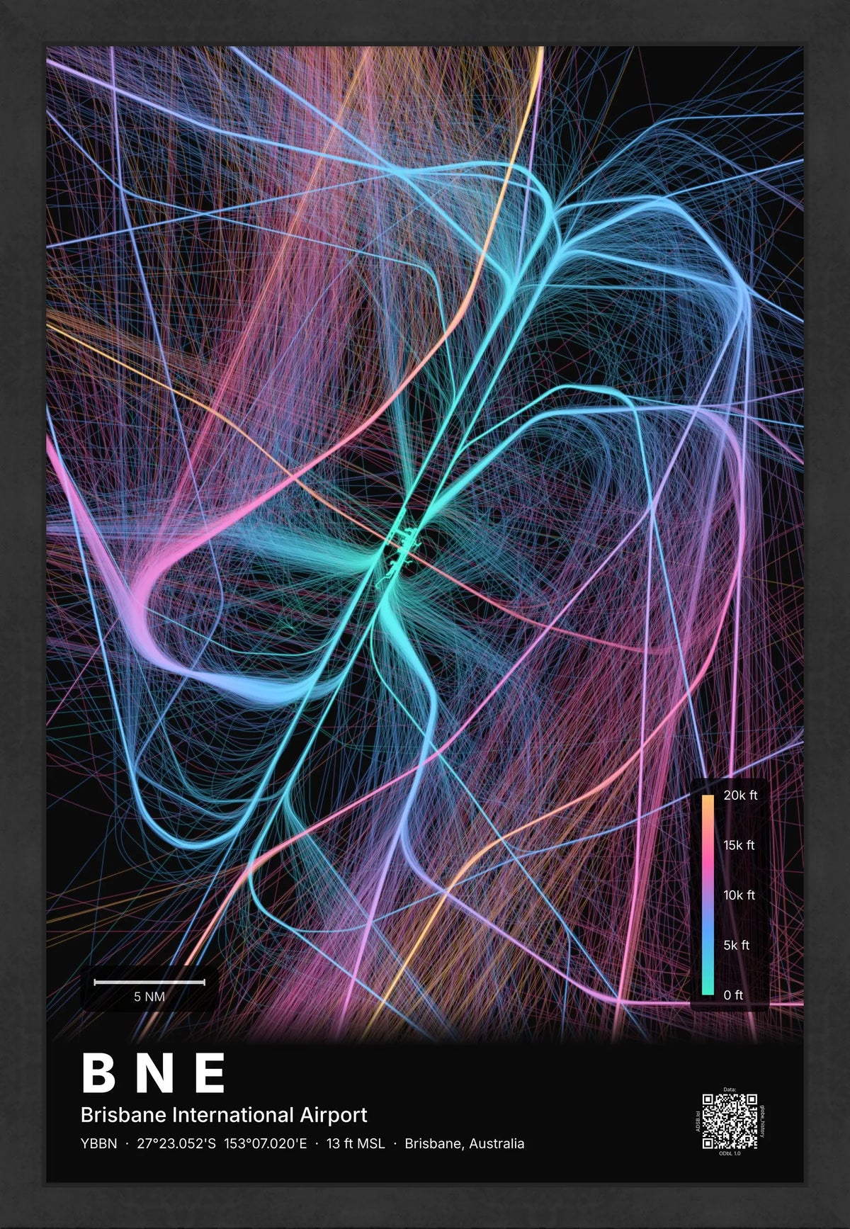 BNE flight path map — Aurora theme · Dark [material:framed_black]