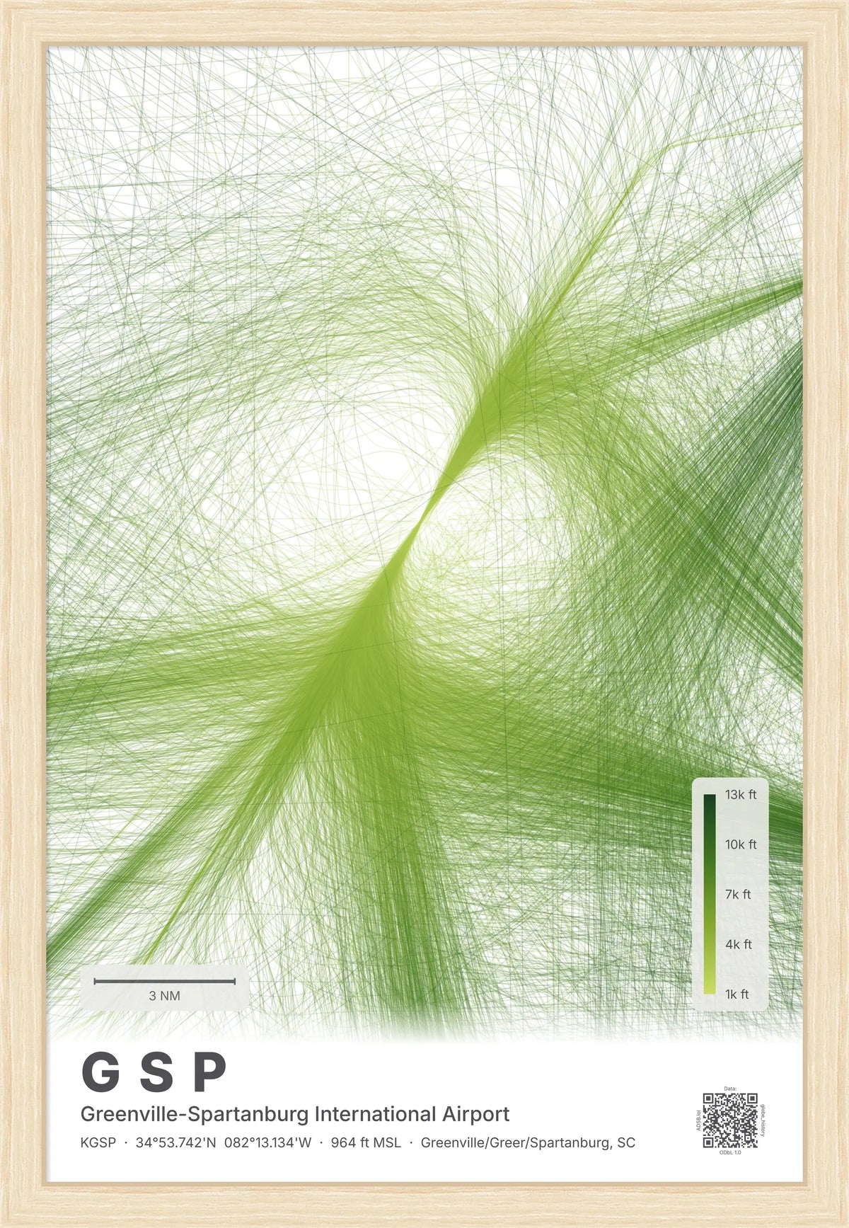 GSP flight path print — Citrus theme · Light [material:framed_natural]
