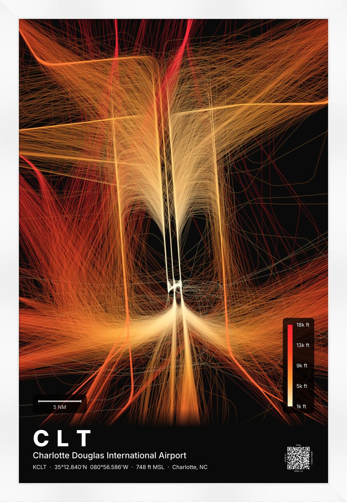 CLT flight path map — Inferno theme · Dark [material:framed_white]