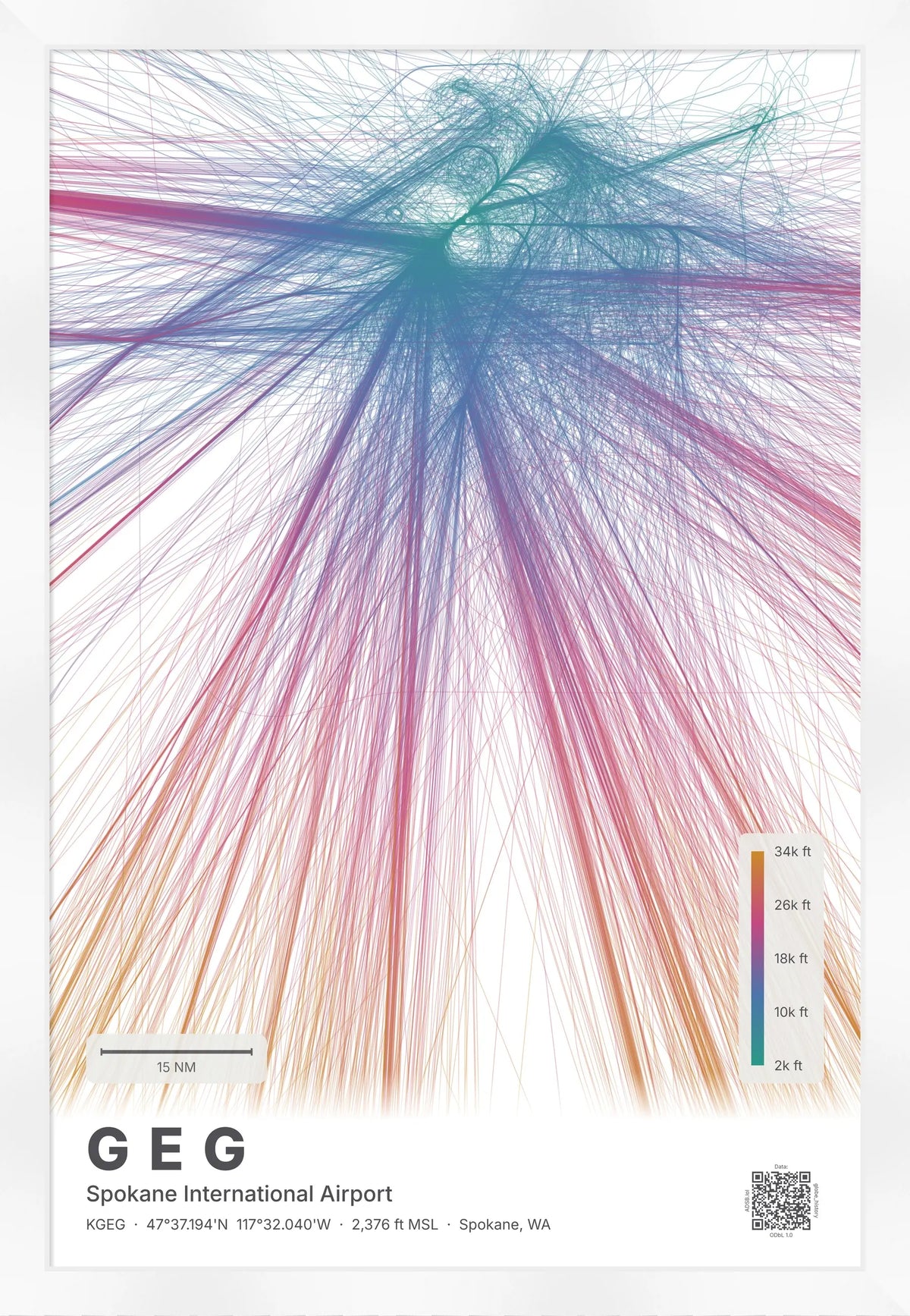 GEG flight path print — Aurora theme · Light [material:framed_white]