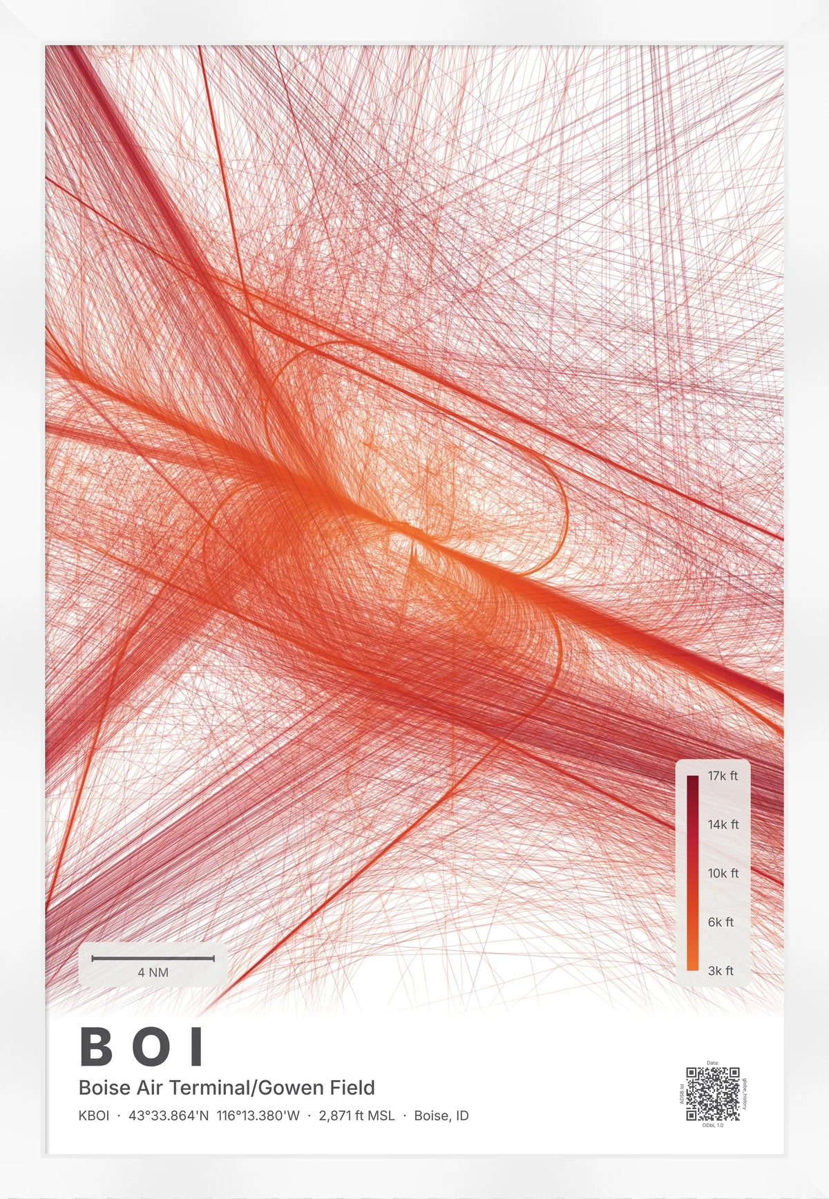 BOI flight path print — Inferno theme · Light [material:framed_white]