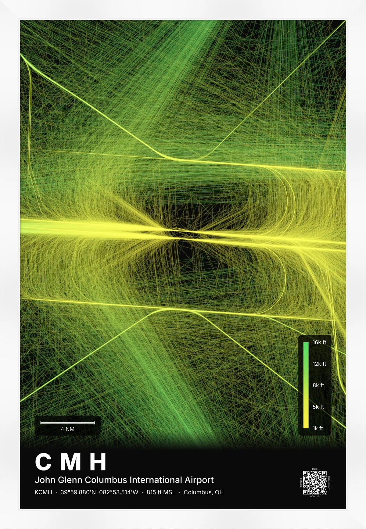 CMH flight path print — Citrus theme · Dark [material:framed_white]