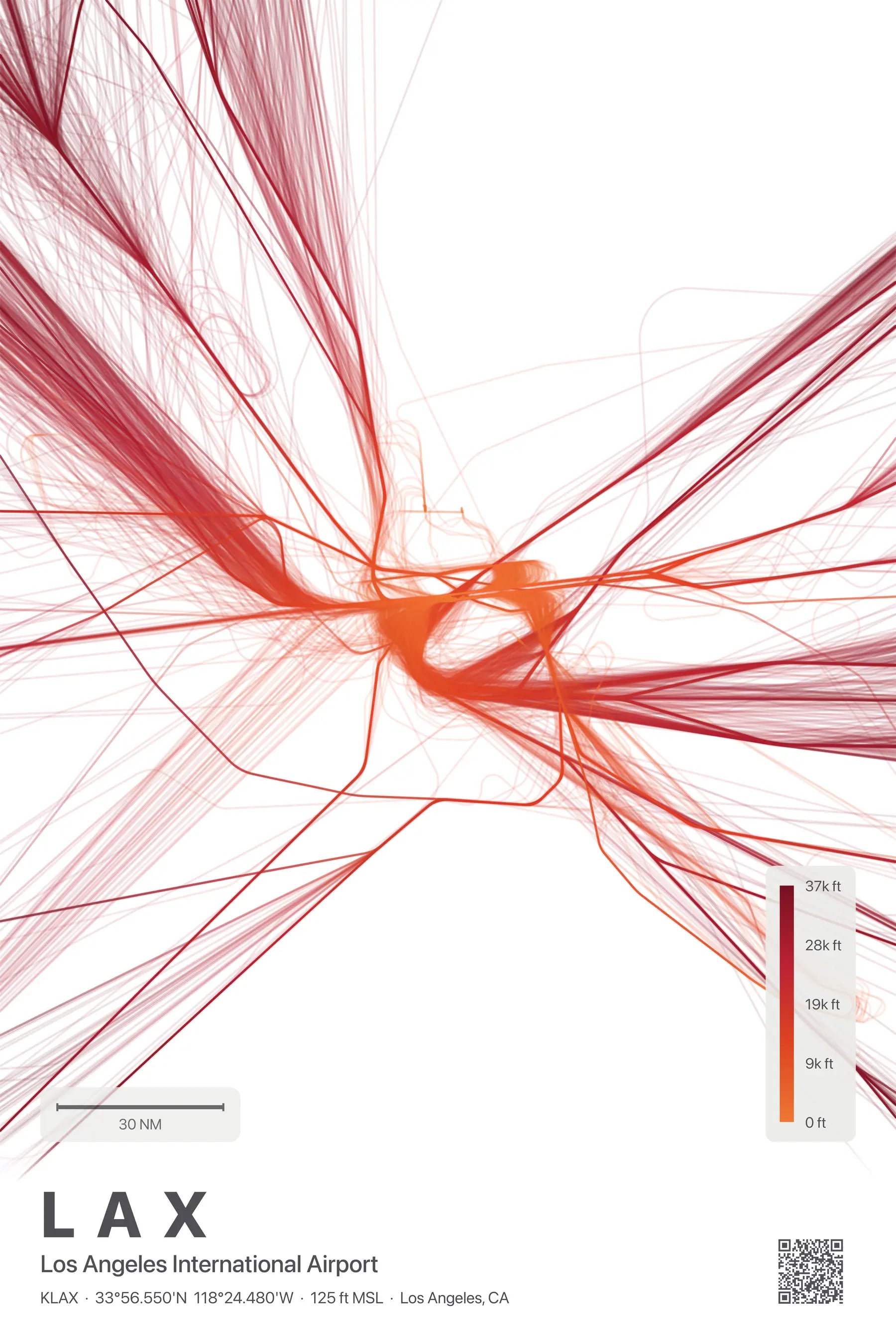 LAX flight path print — Inferno theme · Light