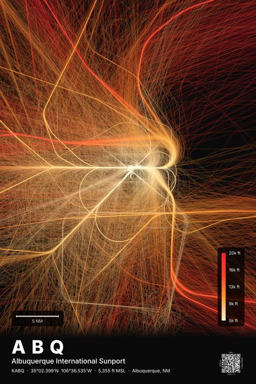 ABQ flight path map — Inferno theme · Dark