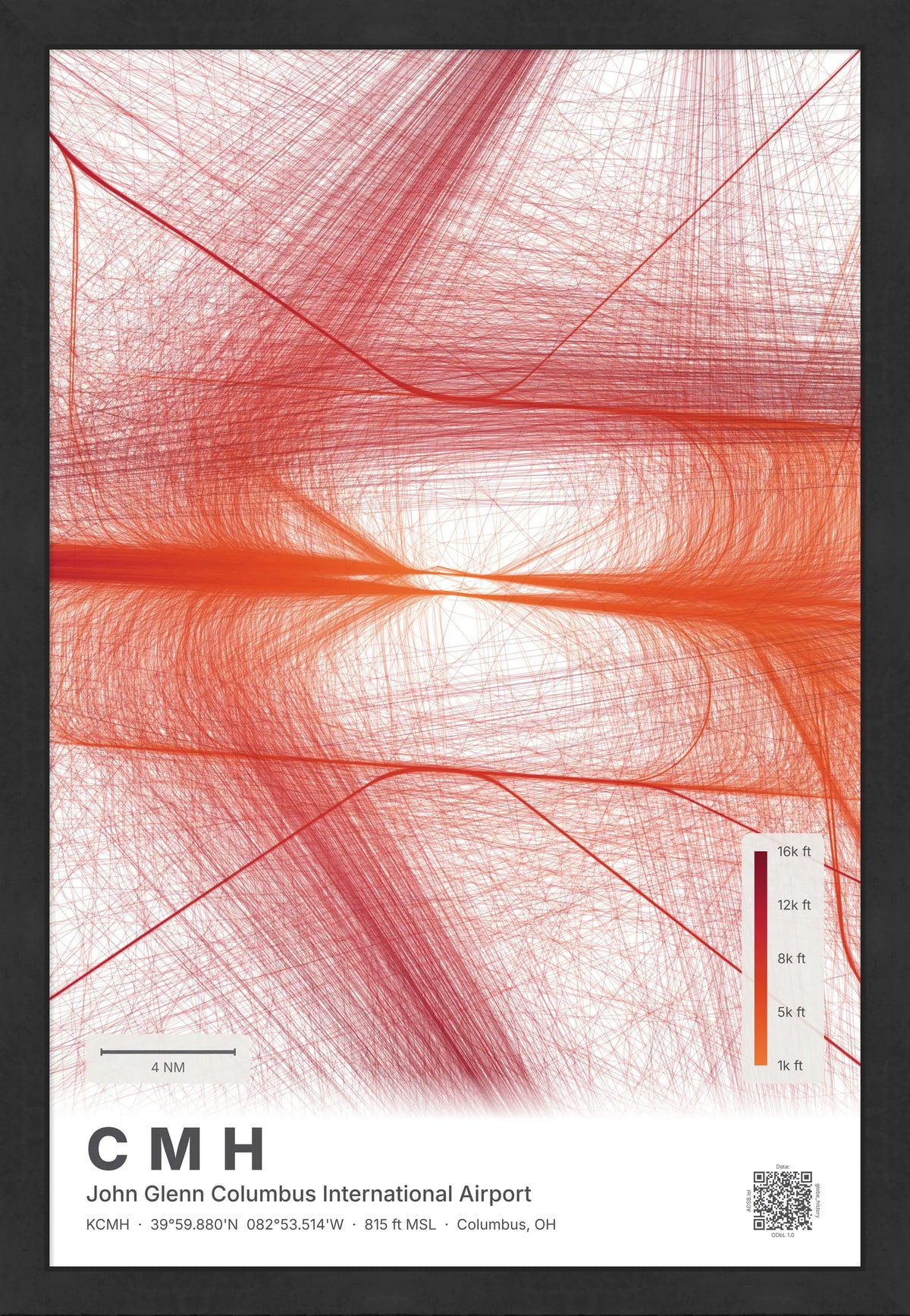 CMH flight path print — Inferno theme · Light [material:framed_black]