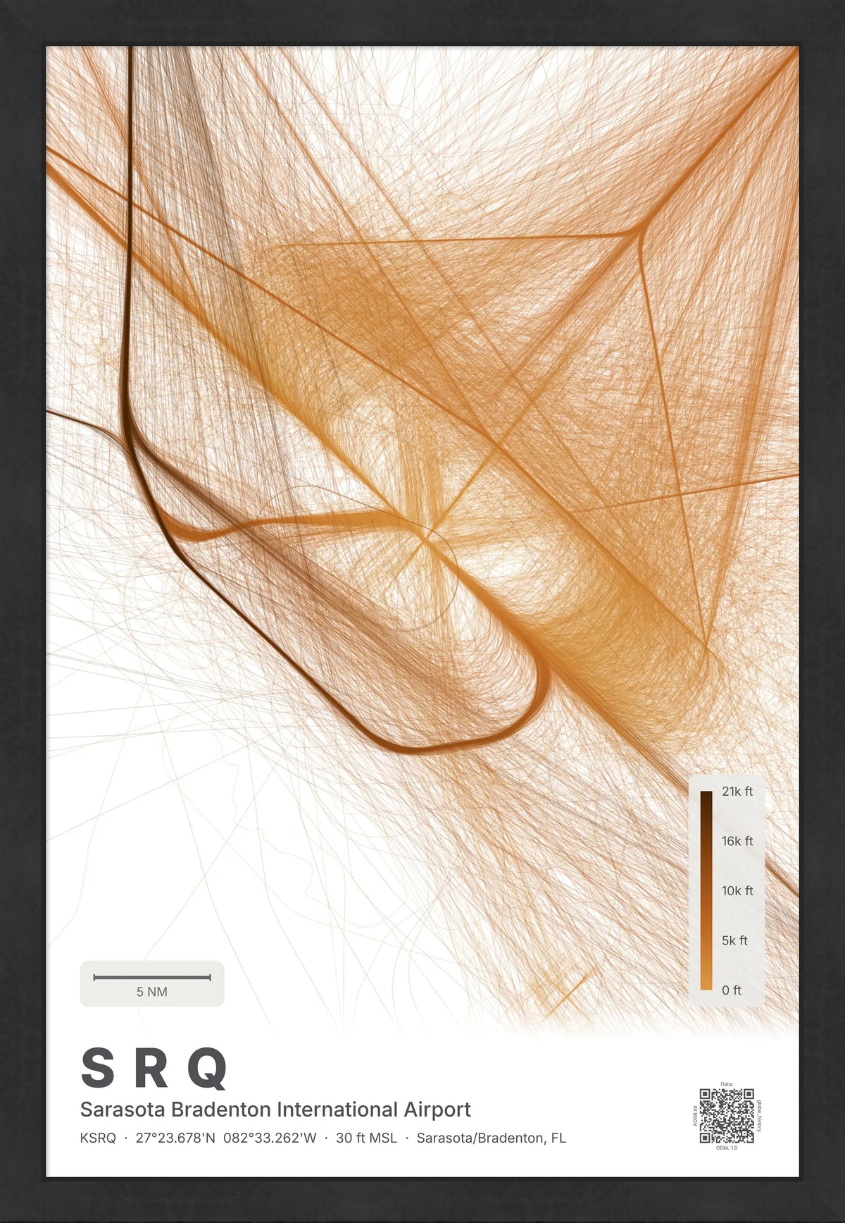 SRQ flight path print — Solana theme · Light [material:framed_black]