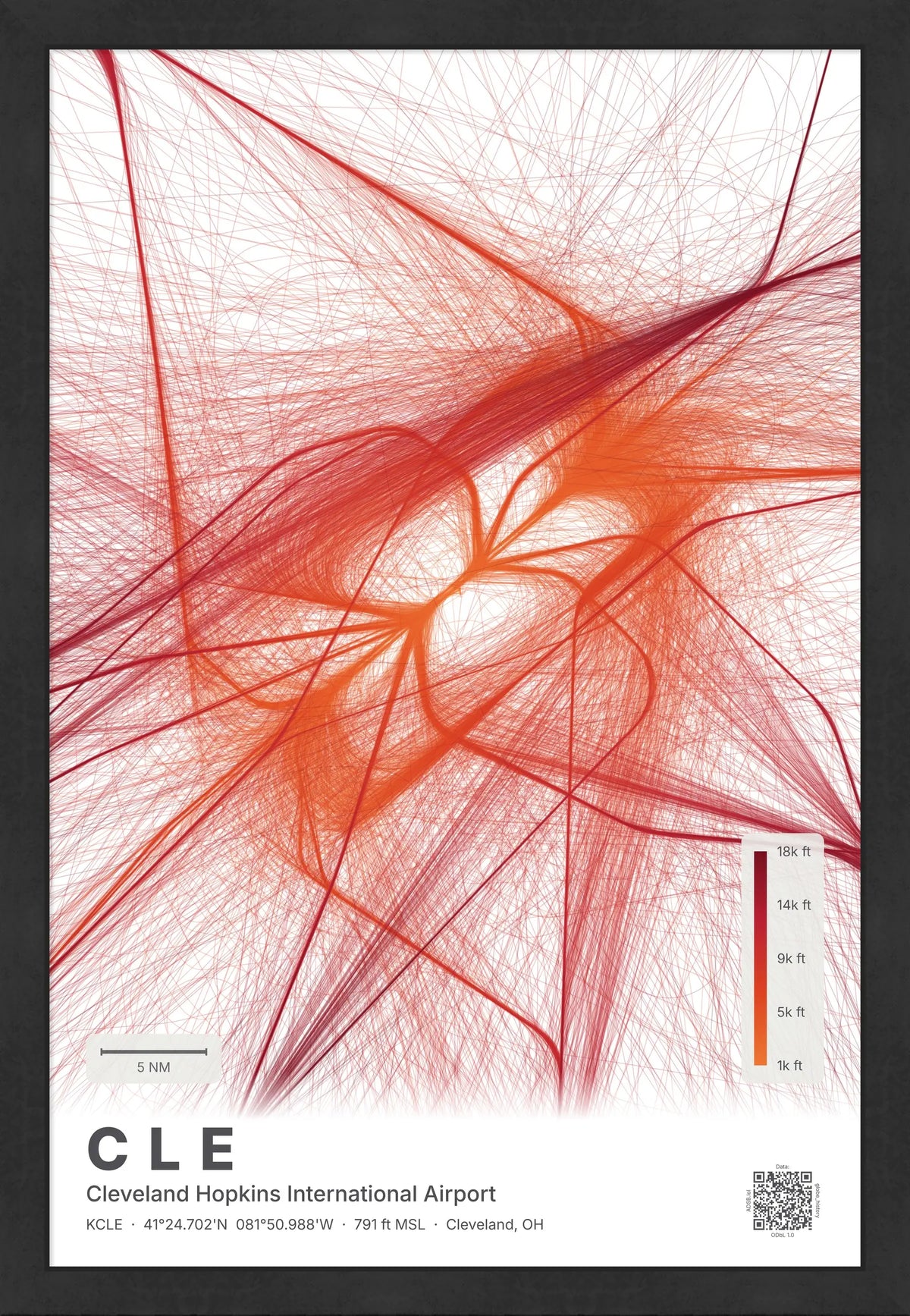 CLE flight path print — Inferno theme · Light [material:framed_black]