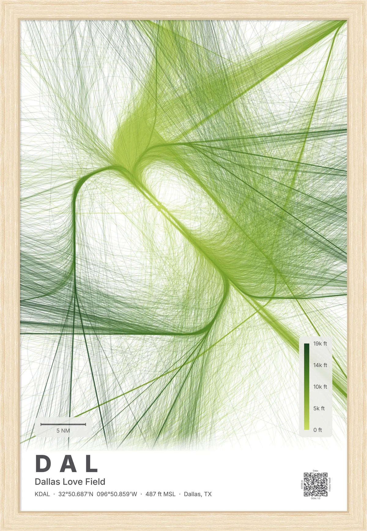 DAL flight path print — Citrus theme · Light [material:framed_natural]