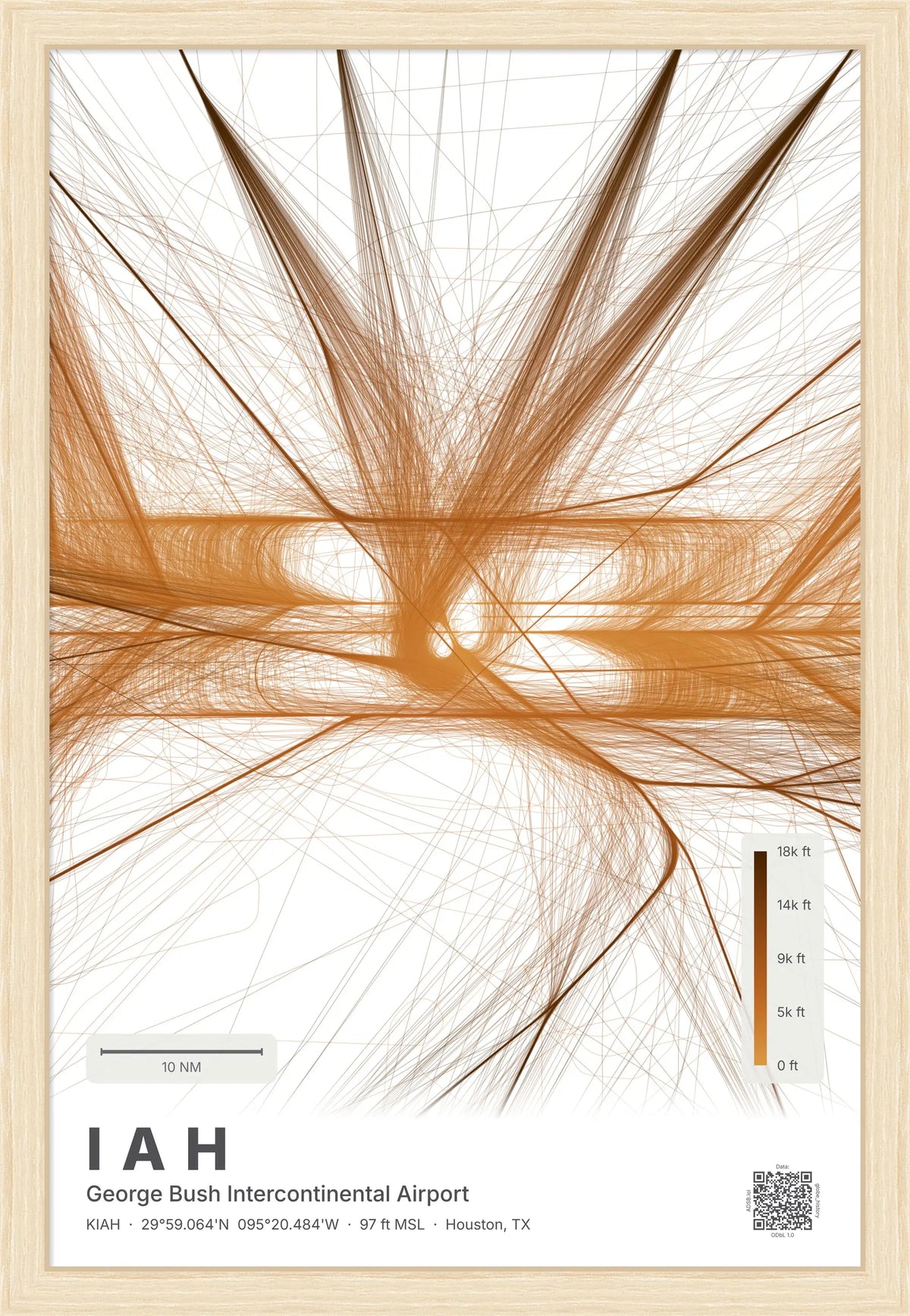IAH flight path print — Solana theme · Light [material:framed_natural]