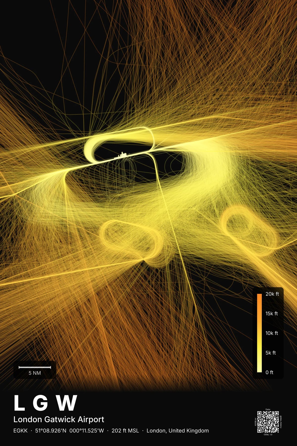 LGW flight path map — Solana theme · Dark