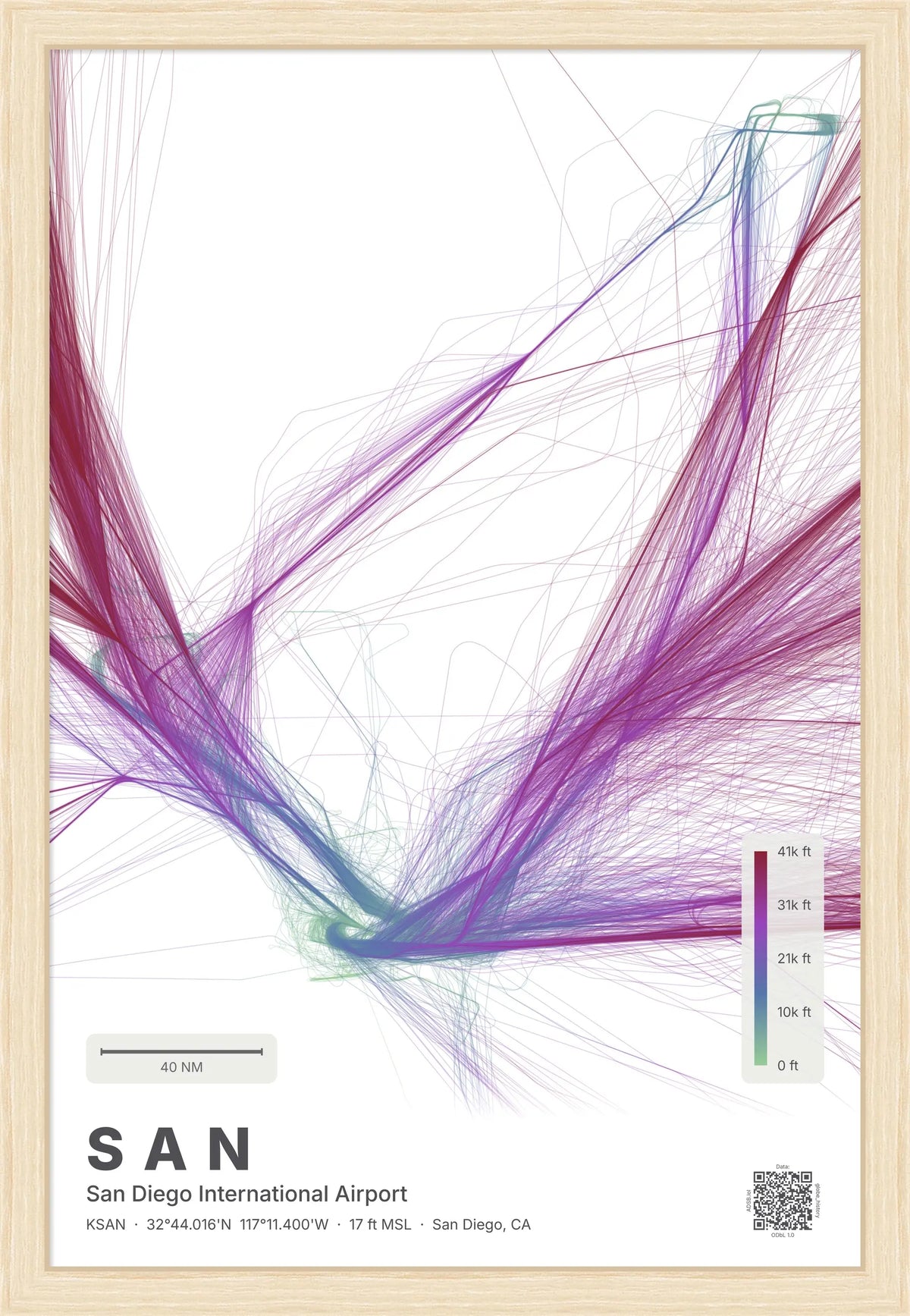 SAN flight path print — Prism theme · Light [material:framed_natural]