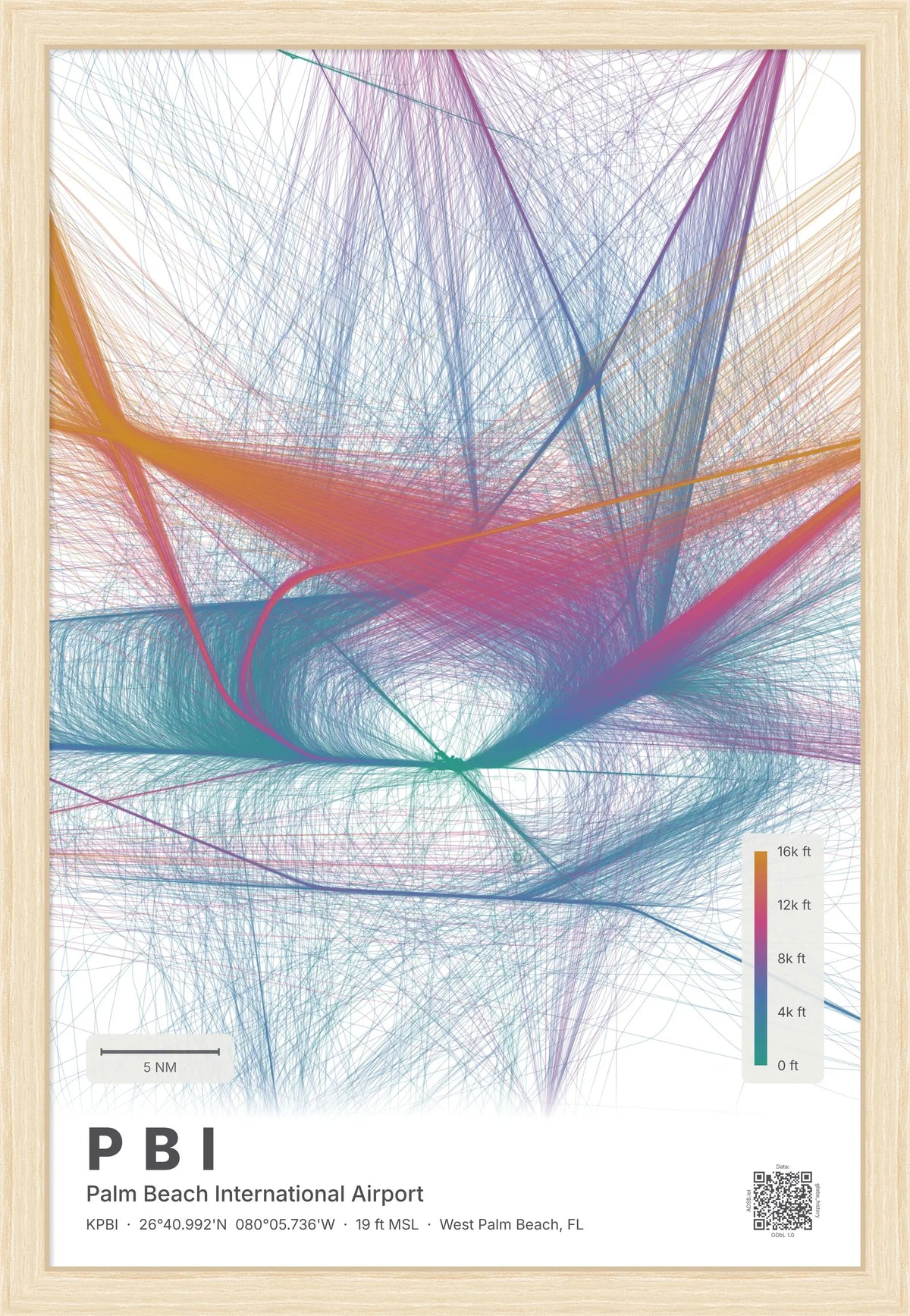 PBI flight path print — Aurora theme · Light [material:framed_natural]
