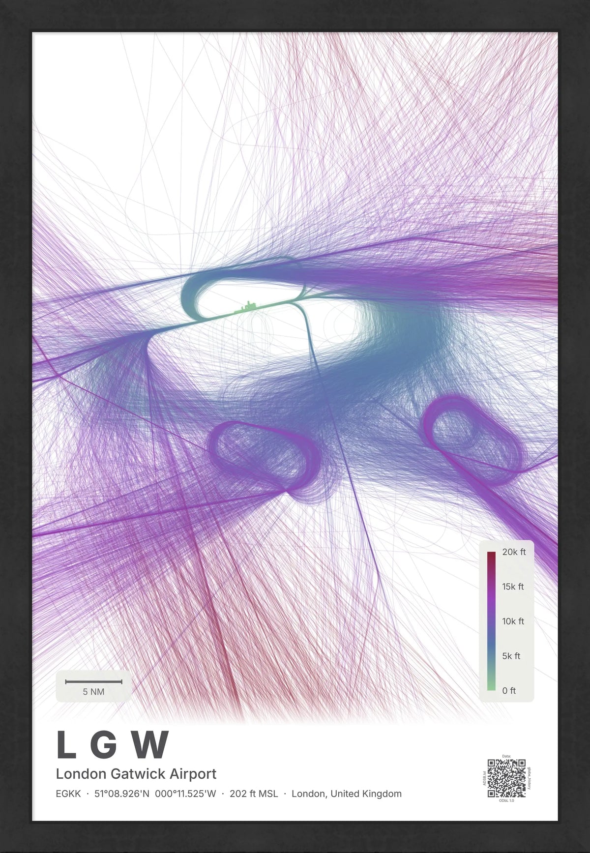 LGW flight path map — Prism theme · Light [material:framed_black]