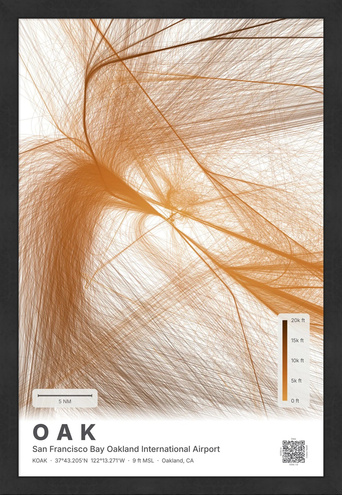 OAK flight path print — Solana theme · Light [material:framed_black]