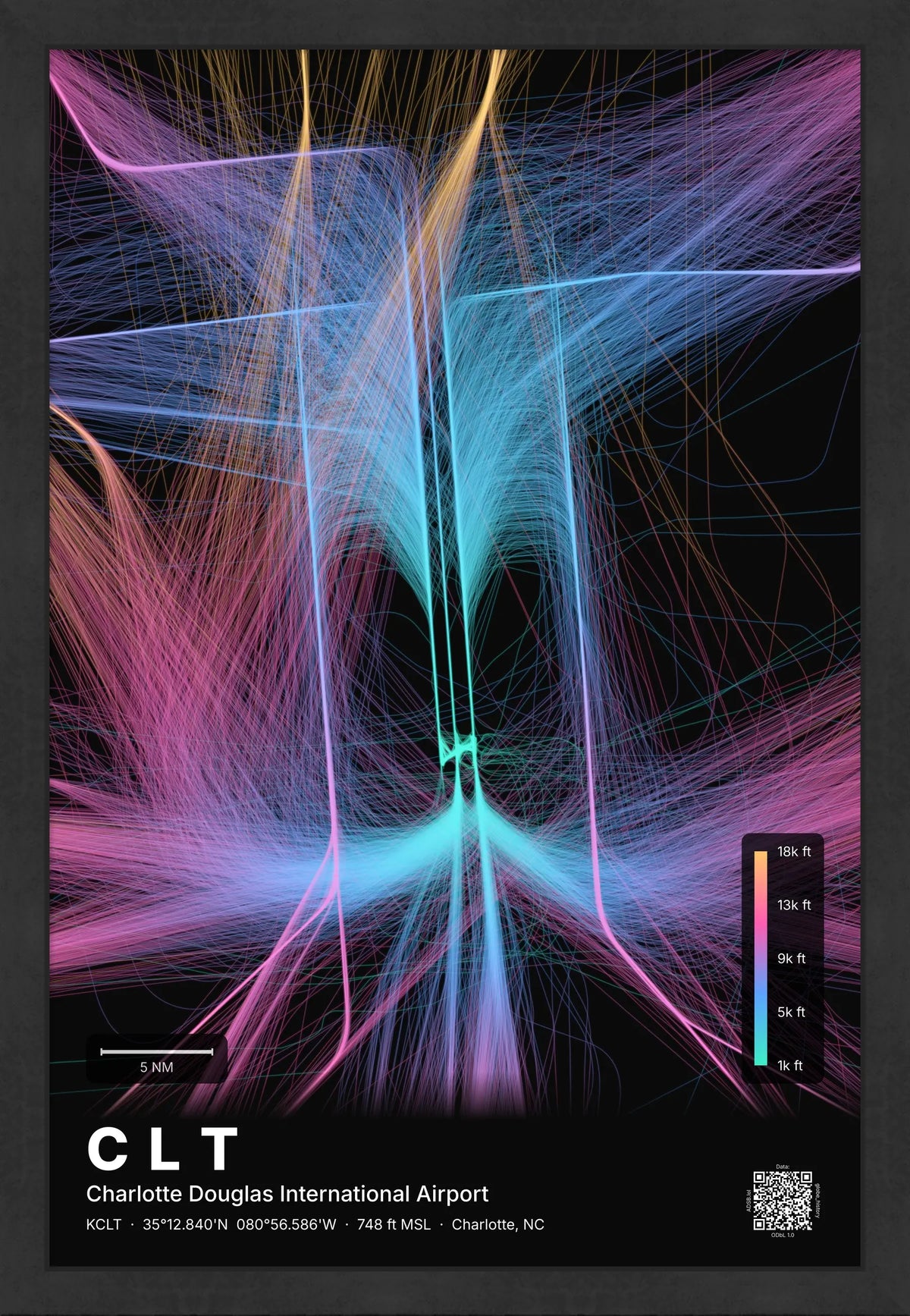 CLT flight path map — Aurora theme · Dark [material:framed_black]