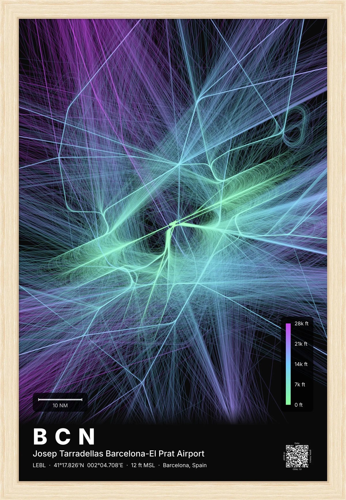 BCN flight path map — Prism theme · Dark [material:framed_natural]
