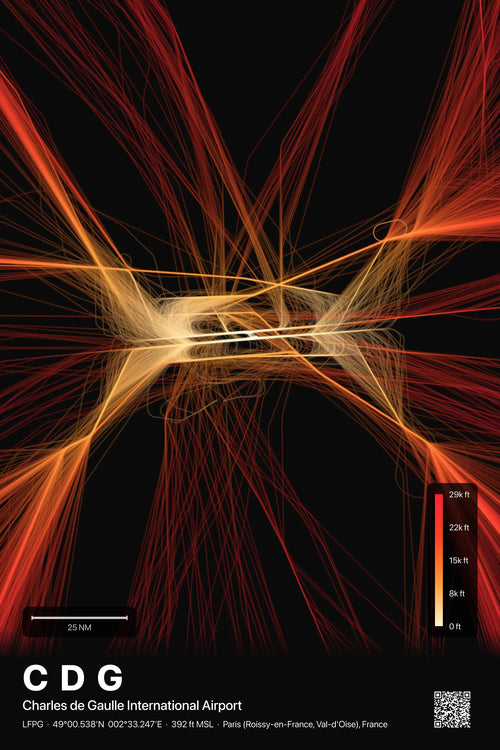 CDG flight path print — Inferno theme · Dark