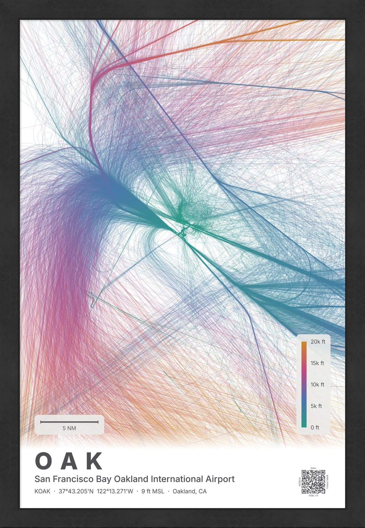 OAK flight path print — Aurora theme · Light [material:framed_black]