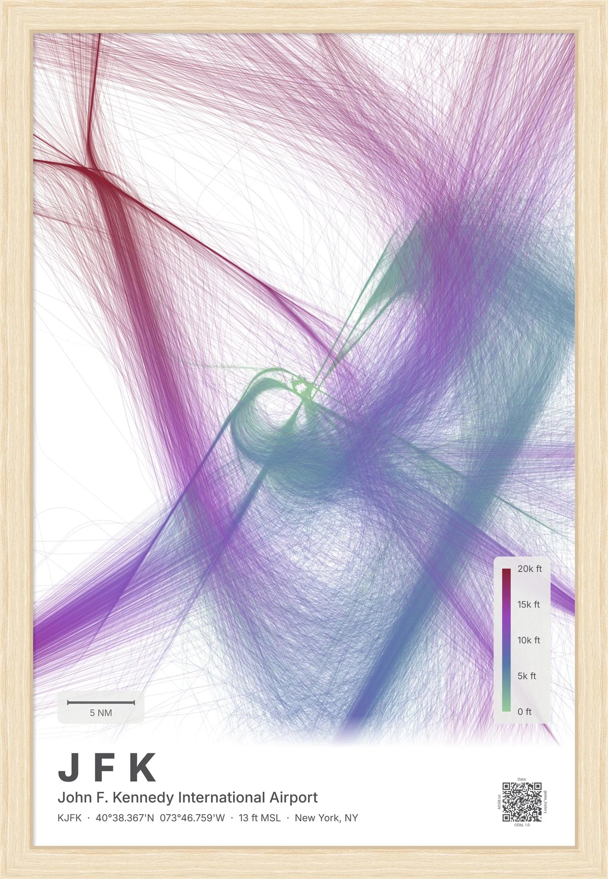 JFK flight path map — Prism theme · Light [material:framed_natural]