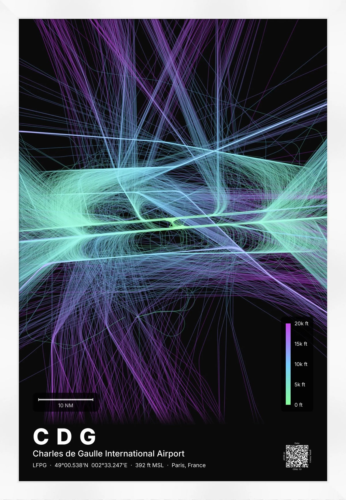 CDG flight path map — Prism theme · Dark [material:framed_white]