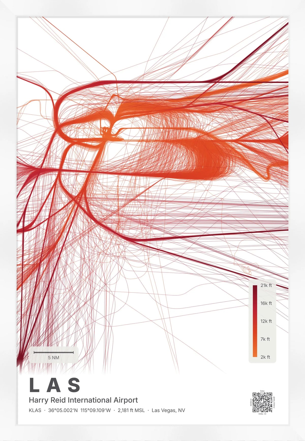 LAS flight path print — Inferno theme · Light [material:framed_white]