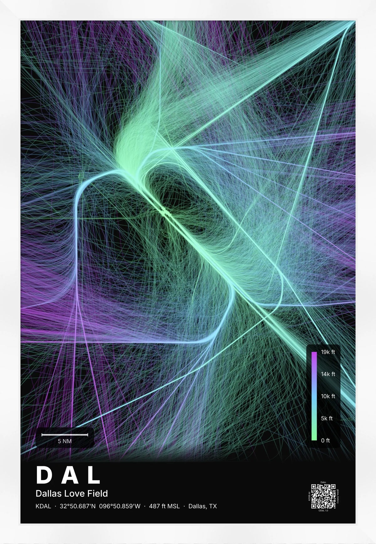DAL flight path print — Prism theme · Dark [material:framed_white]