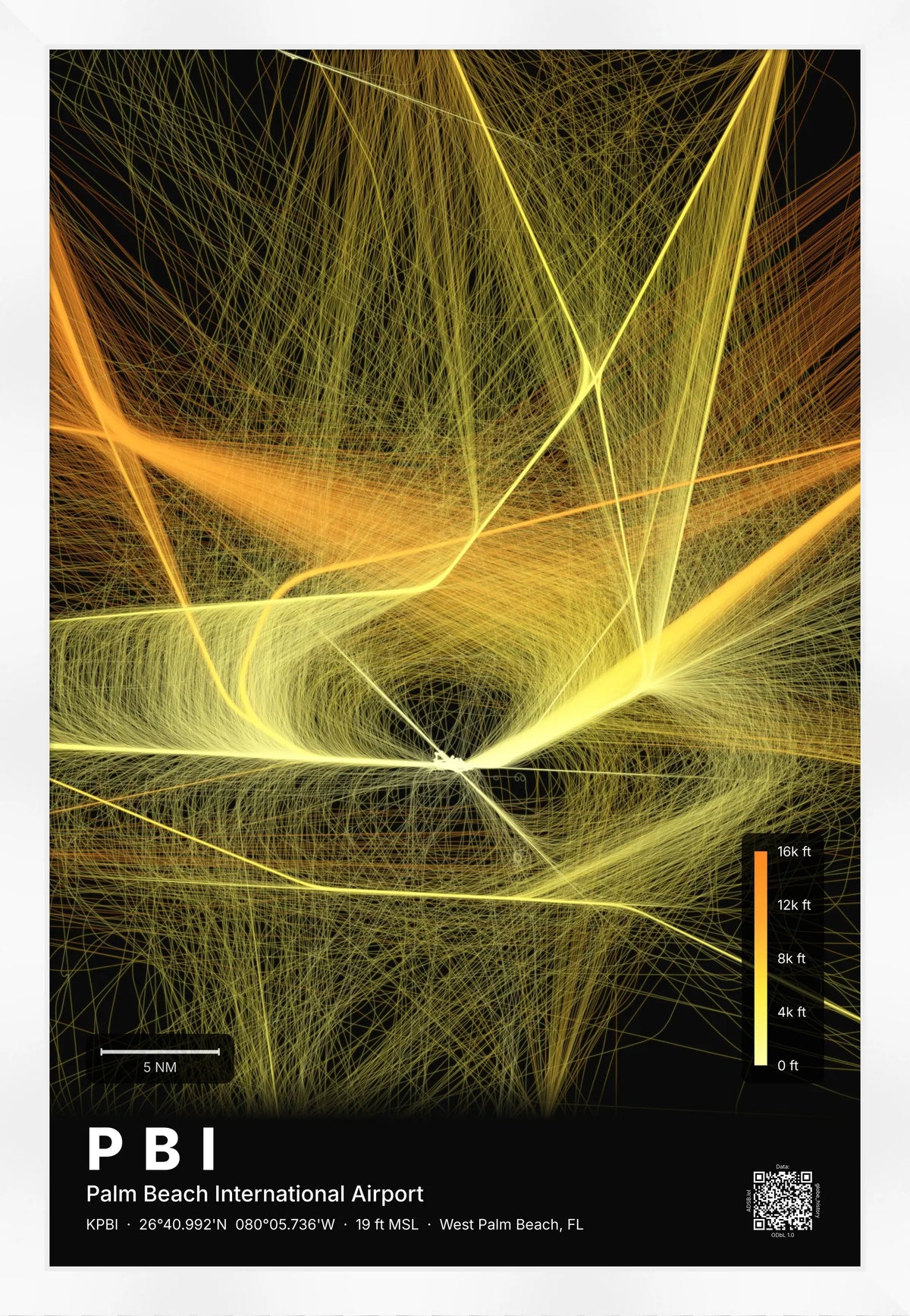 PBI flight path print — Solana theme · Dark [material:framed_white]