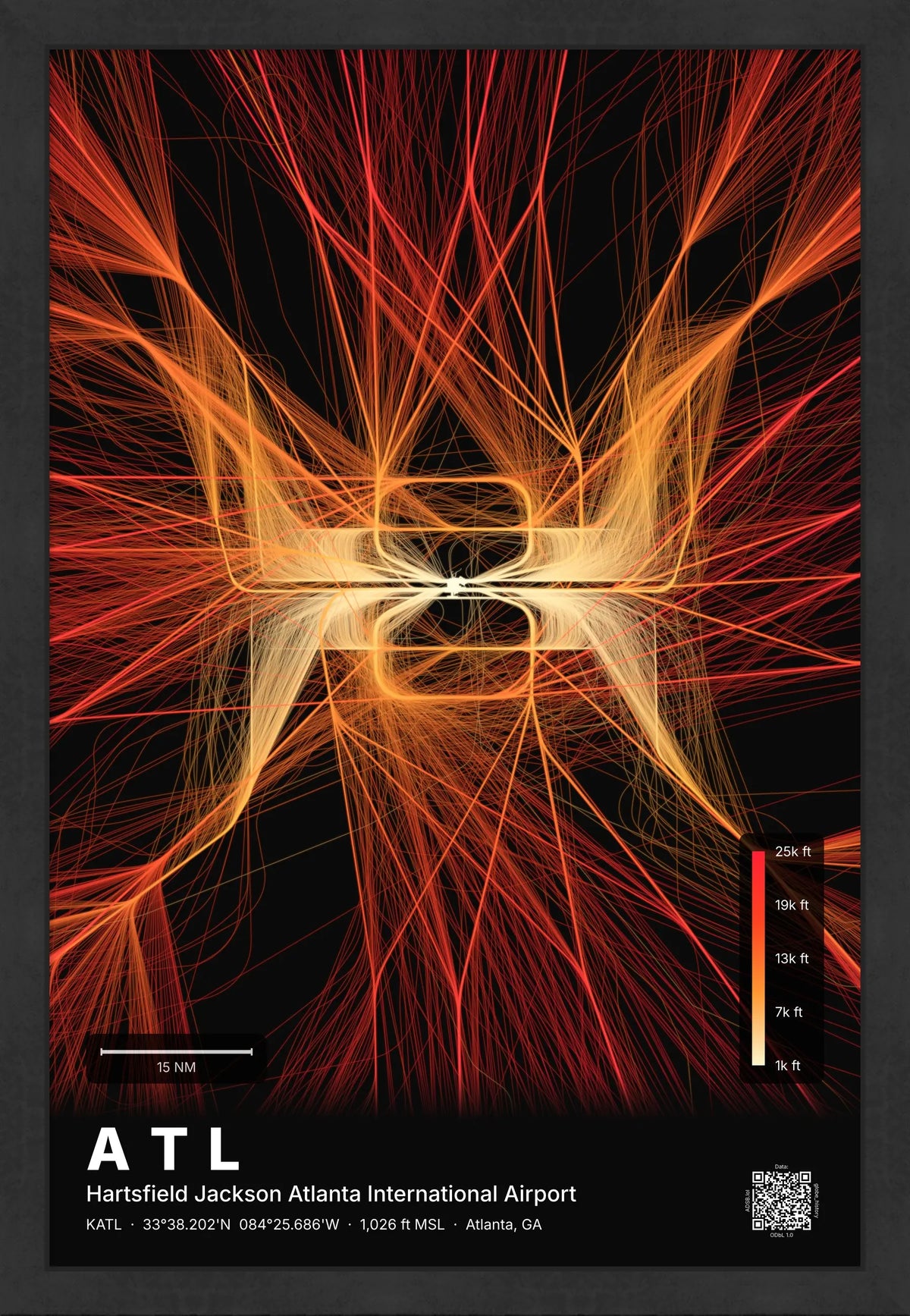 ATL flight path print — Inferno theme · Dark [material:framed_black]