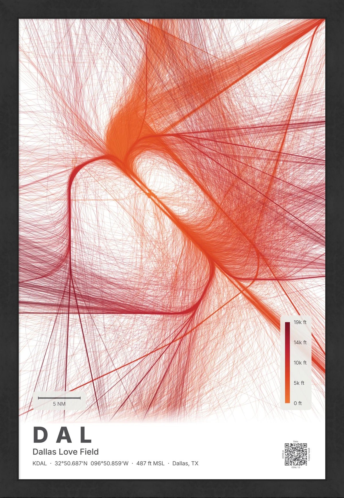 DAL flight path print — Inferno theme · Light [material:framed_black]
