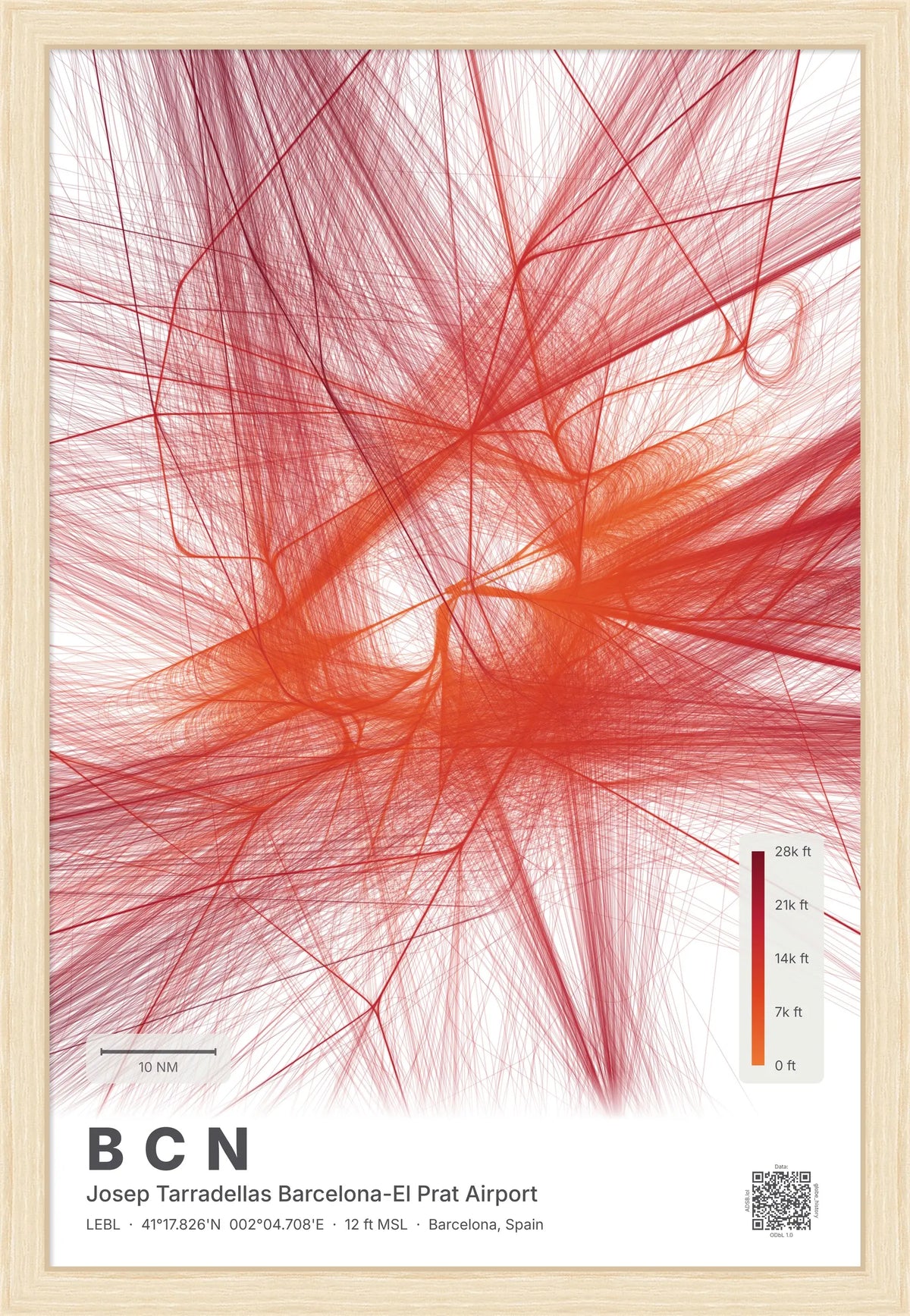BCN flight path map — Inferno theme · Light [material:framed_natural]