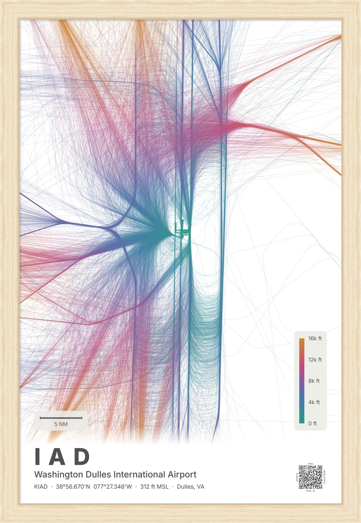 IAD flight path print — Aurora theme · Light [material:framed_natural]