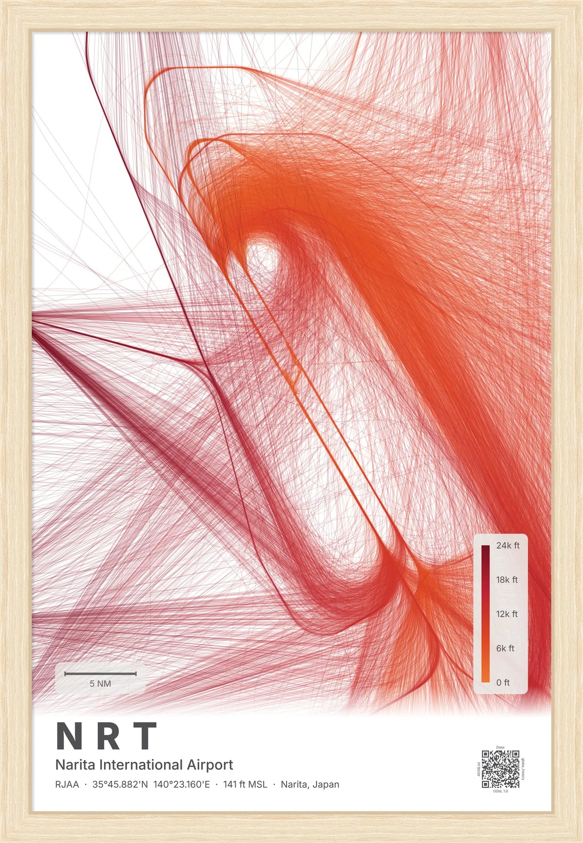 NRT flight path map — Inferno theme · Light [material:framed_natural]