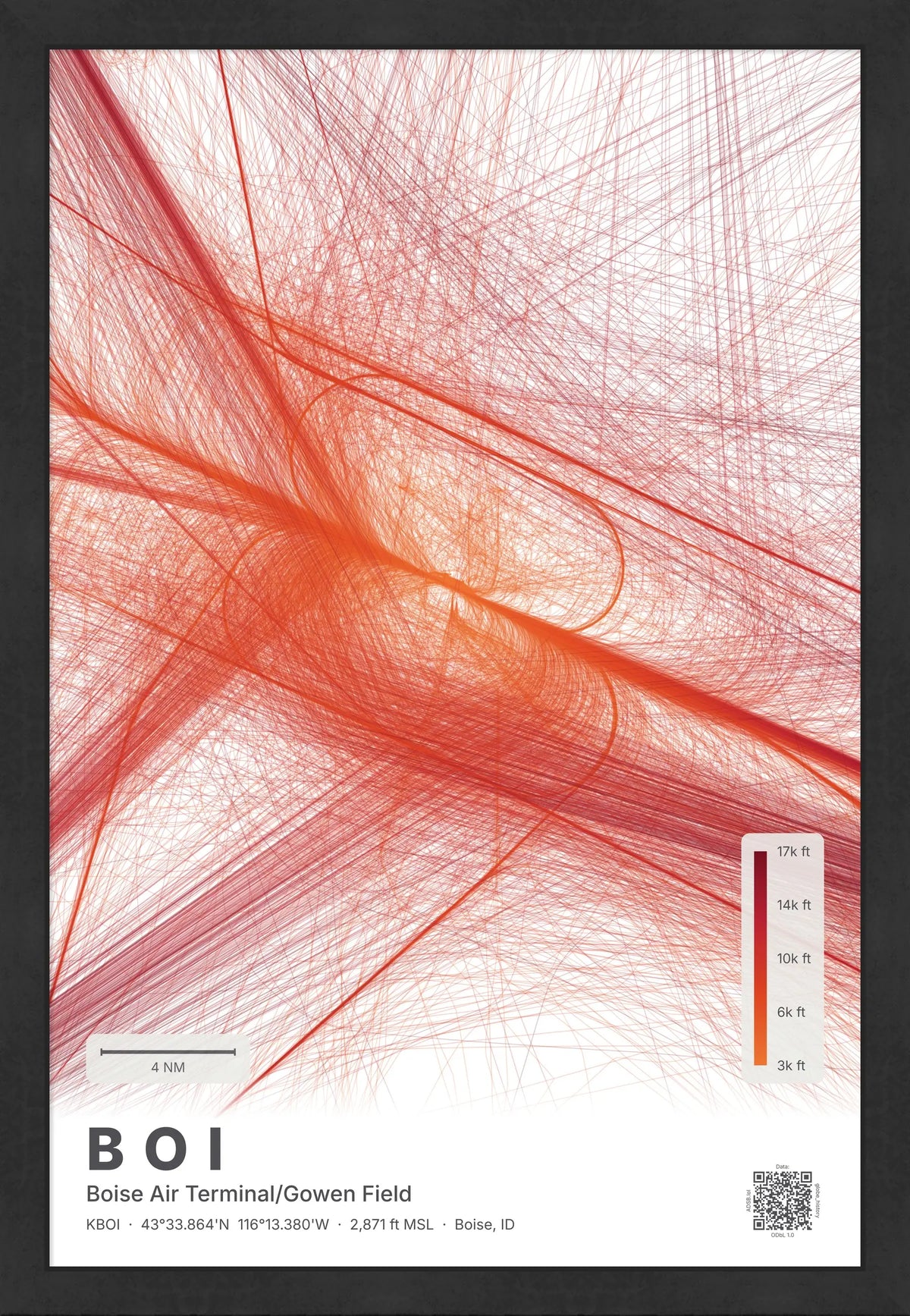 BOI flight path print — Inferno theme · Light [material:framed_black]