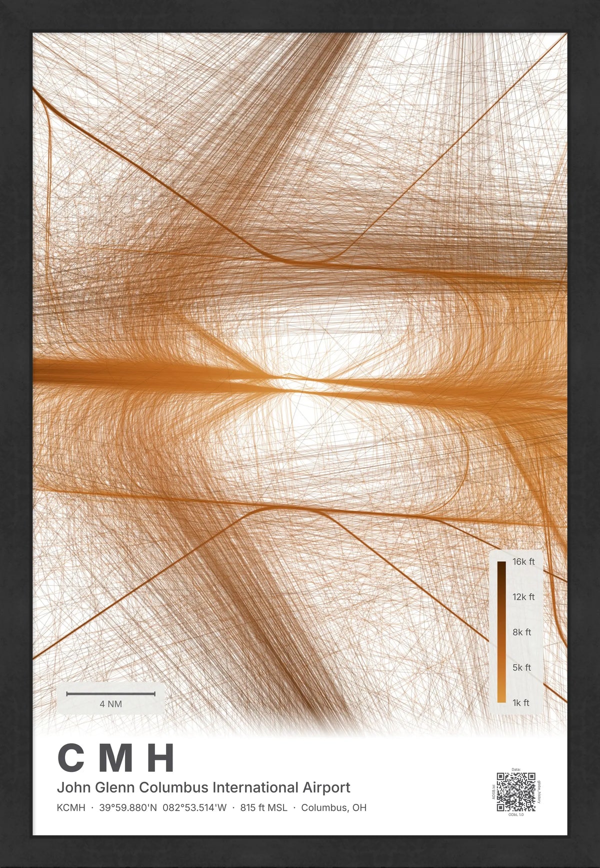 CMH flight path print — Solana theme · Light [material:framed_black]