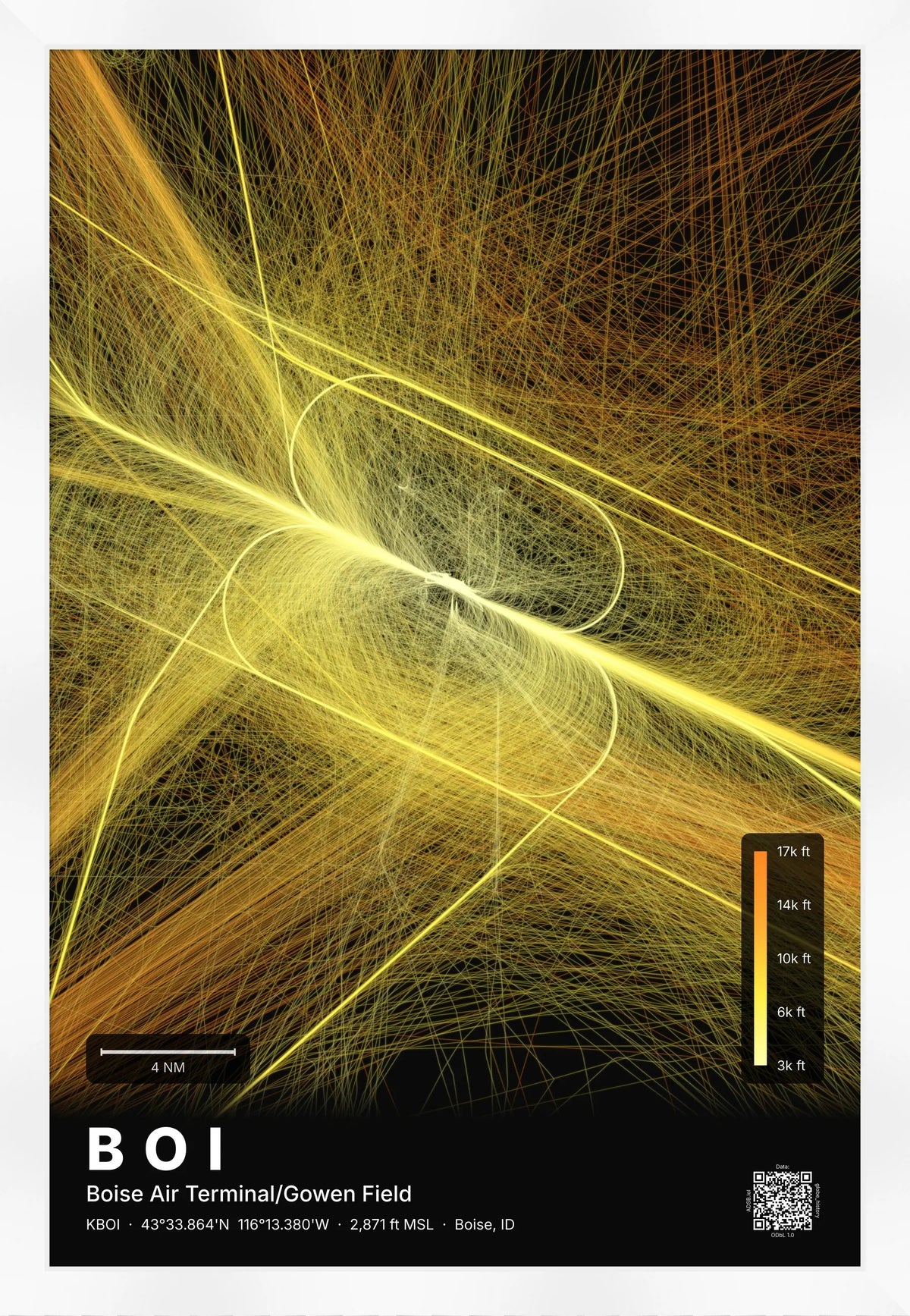 BOI flight path print — Solana theme · Dark [material:framed_white]