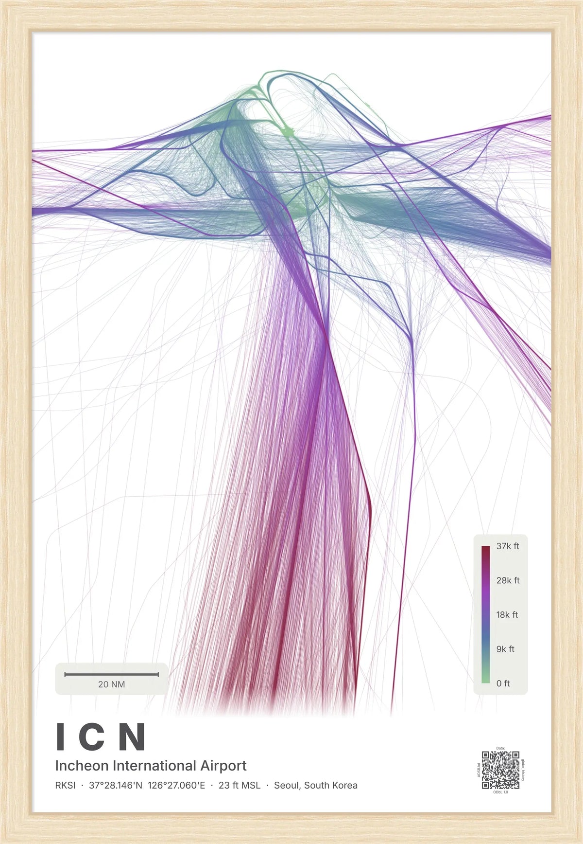 ICN flight path map — Prism theme · Light [material:framed_natural]